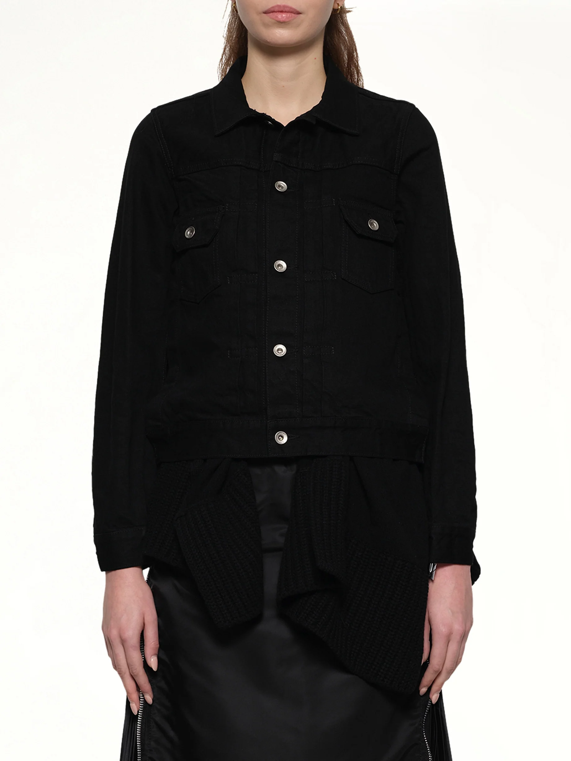 Denim x Wool Knit Jacket in Black