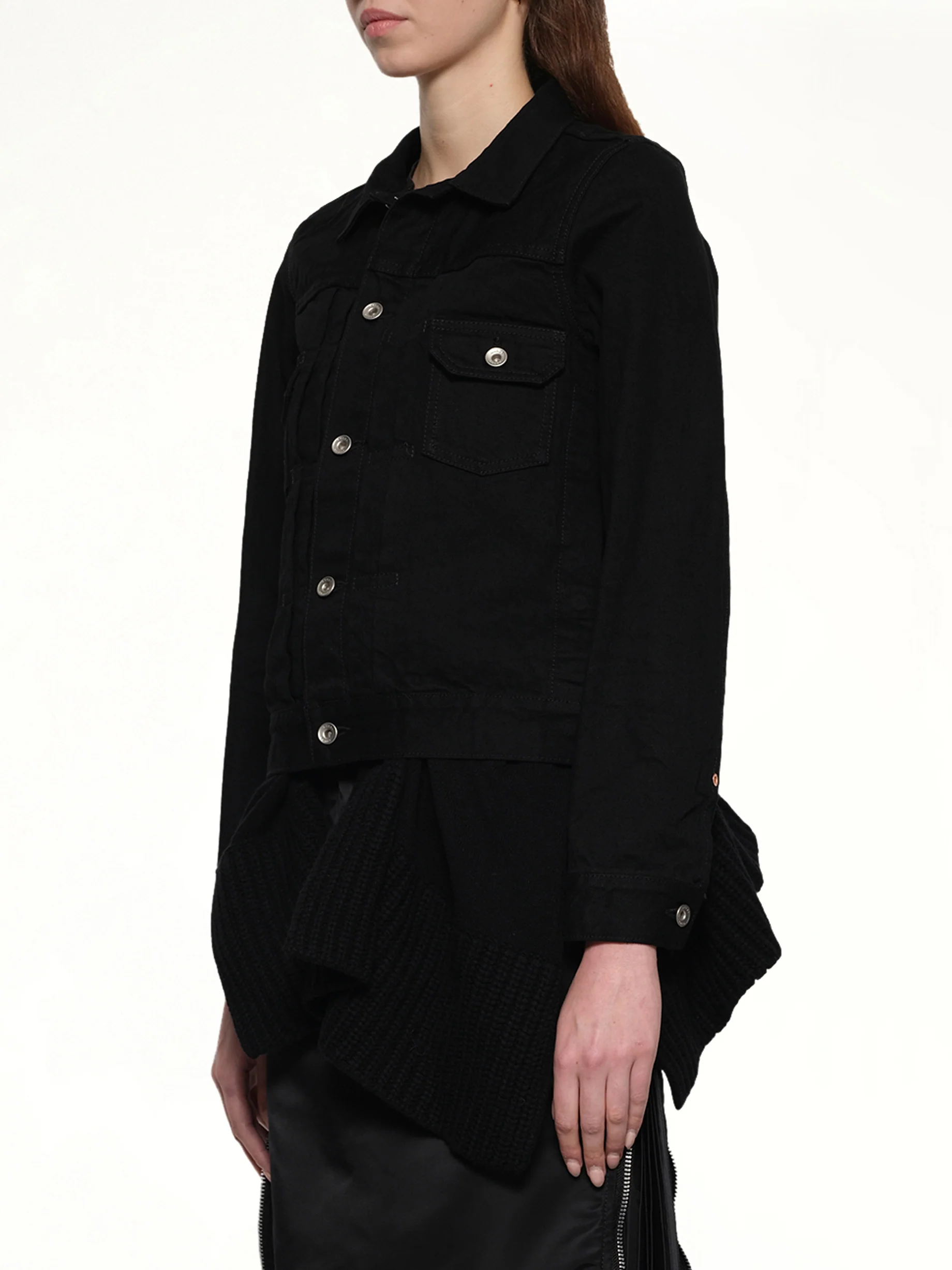 Denim x Wool Knit Jacket in Black - Image 3