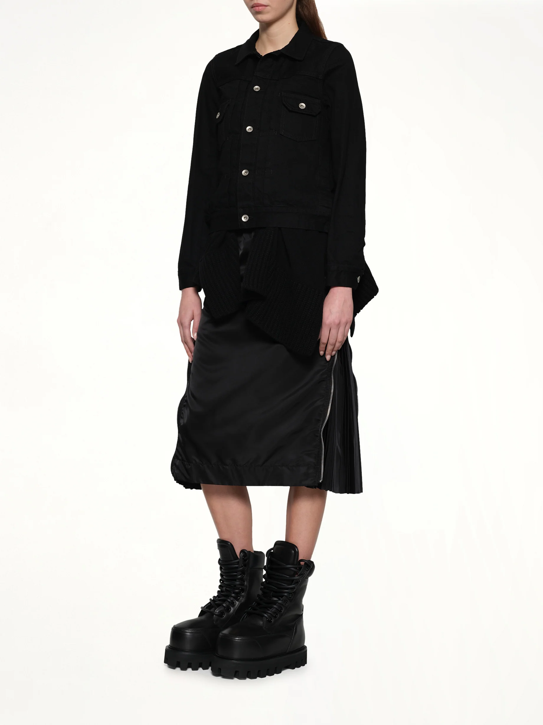 Denim x Wool Knit Jacket in Black - Image 4