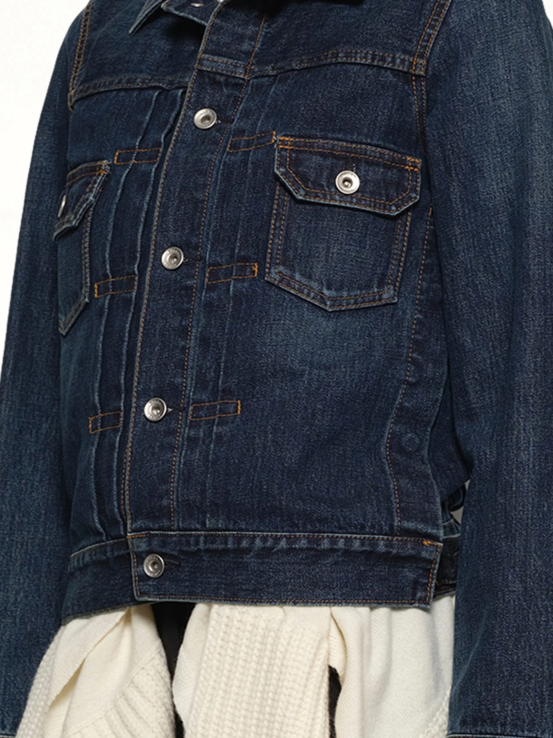Denim x Wool Knit Jacket in Blue/Off White - Image 3