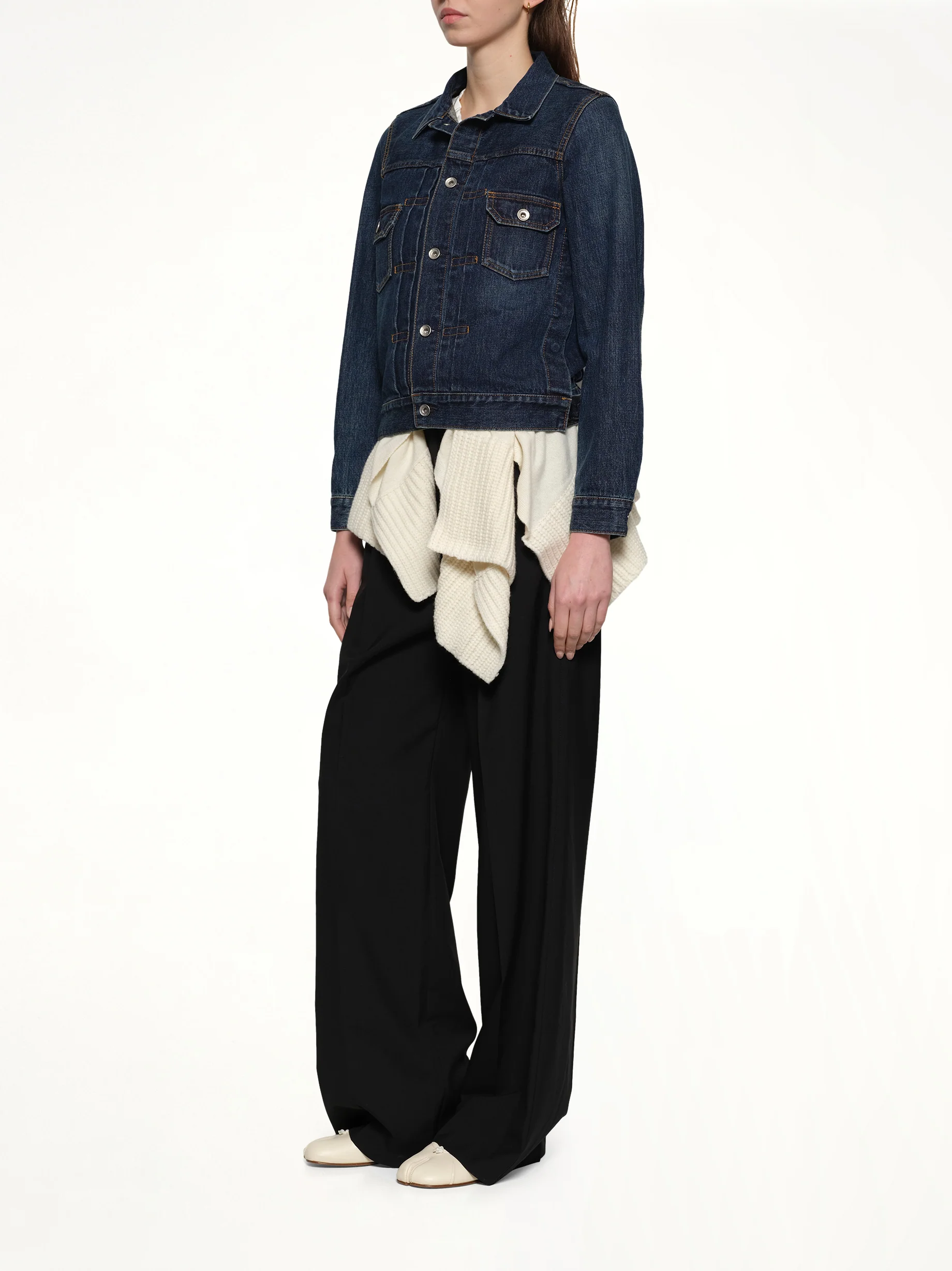 Denim x Wool Knit Jacket in Blue/Off White - Image 4