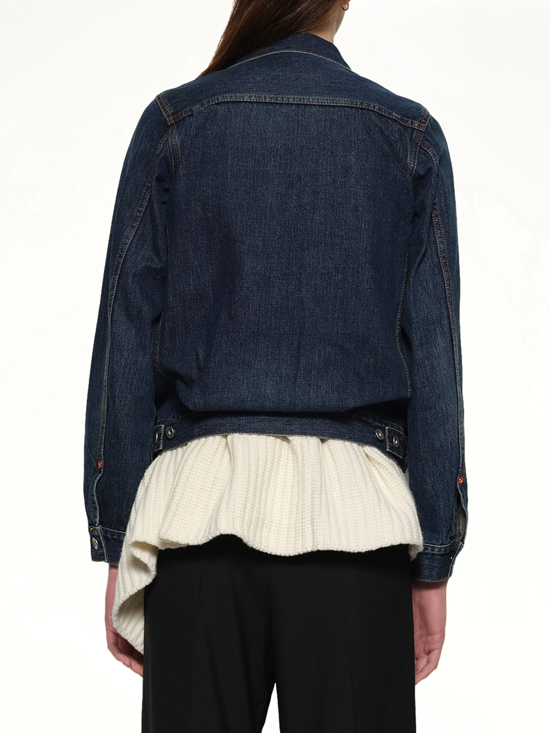Denim x Wool Knit Jacket in Blue/Off White - Image 5