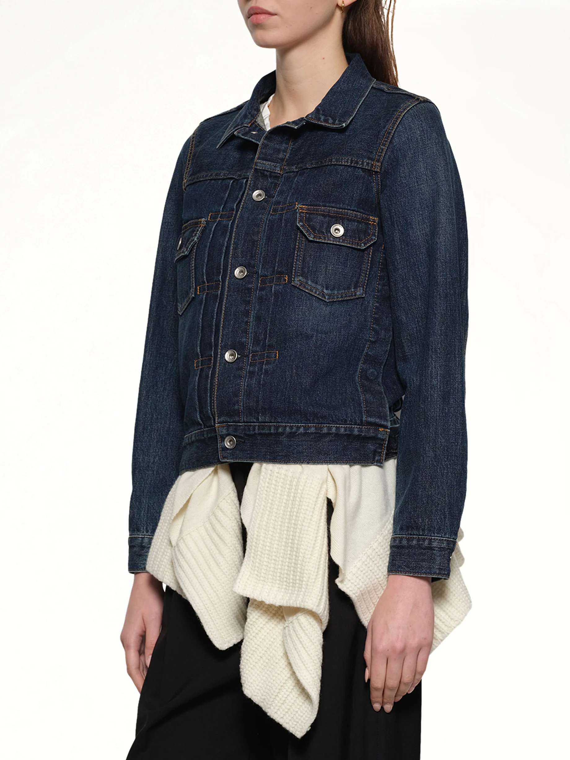 Denim x Wool Knit Jacket in Blue/Off White - Image 6