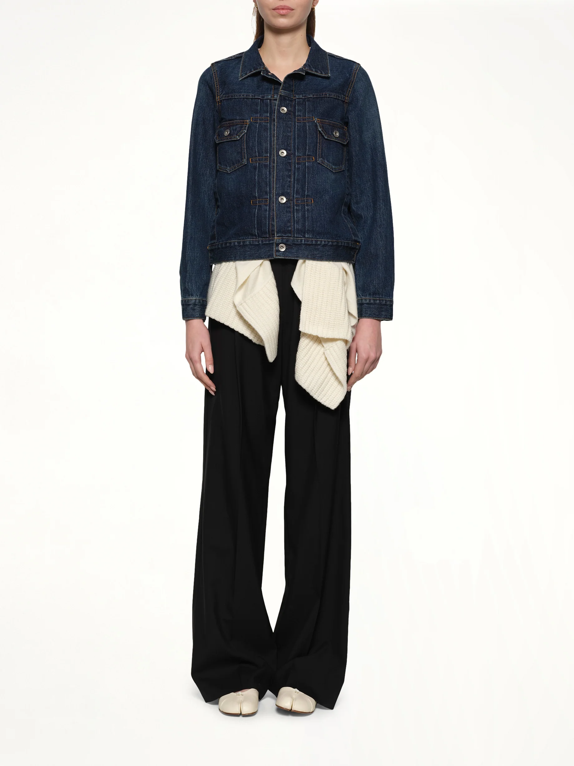 Denim x Wool Knit Jacket in Blue/Off White - Image 7