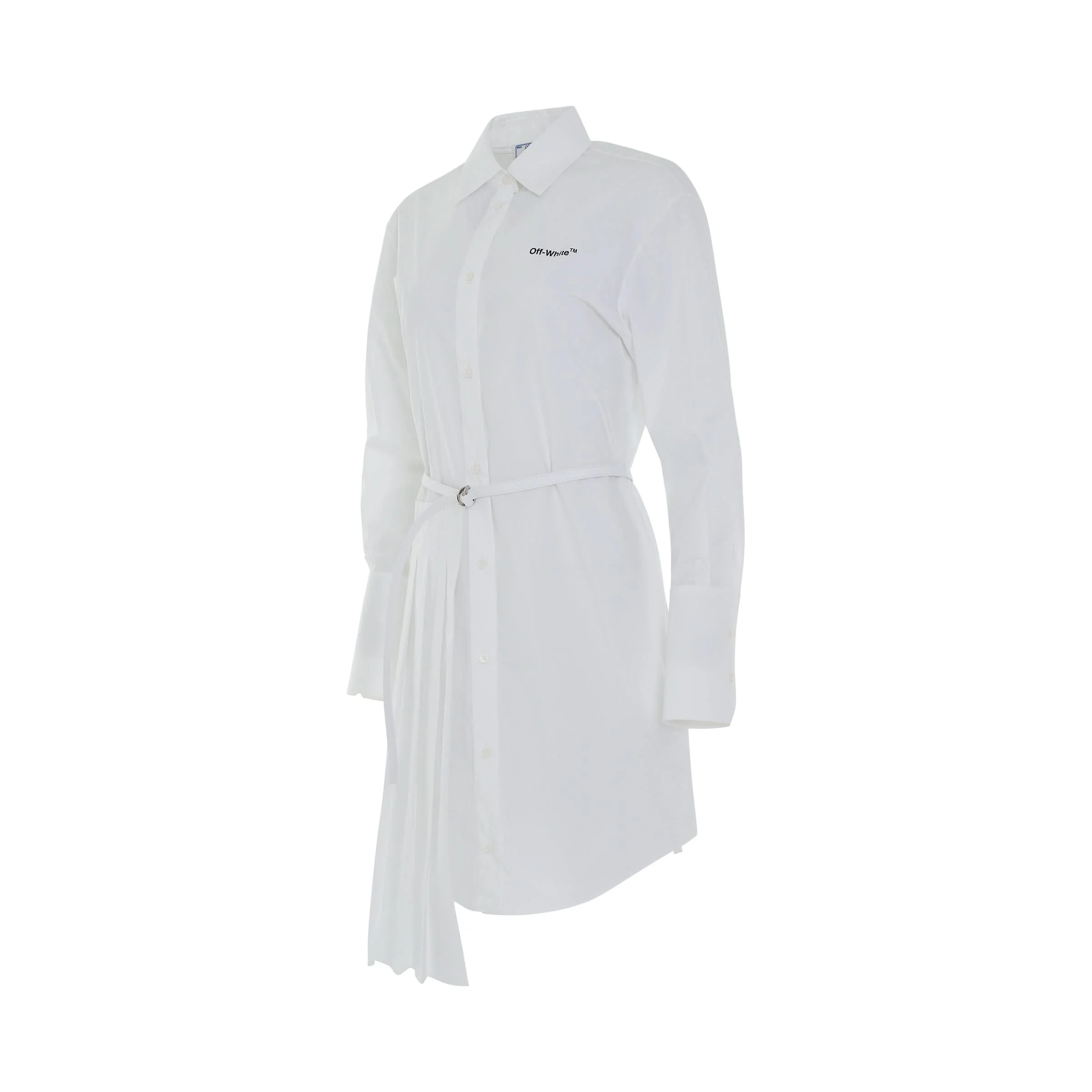 Diagonal Plisse Shirt Dress in White/Black - Image 2