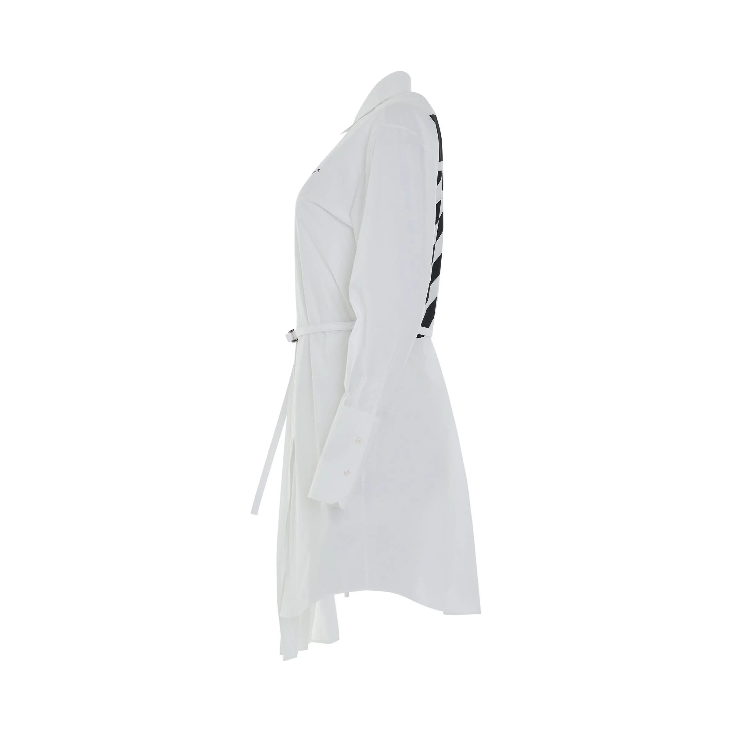 Diagonal Plisse Shirt Dress in White/Black - Image 3