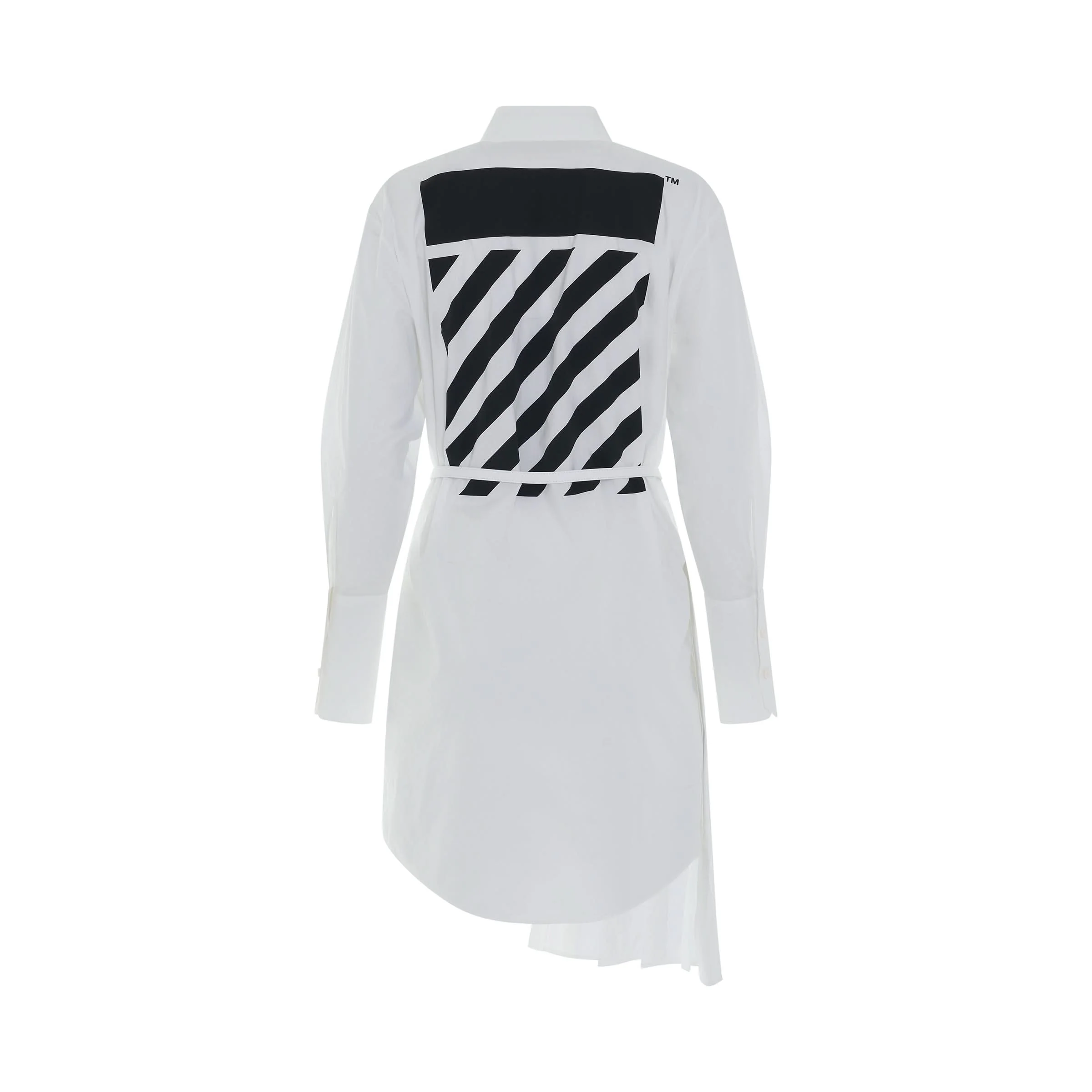 Diagonal Plisse Shirt Dress in White/Black - Image 4
