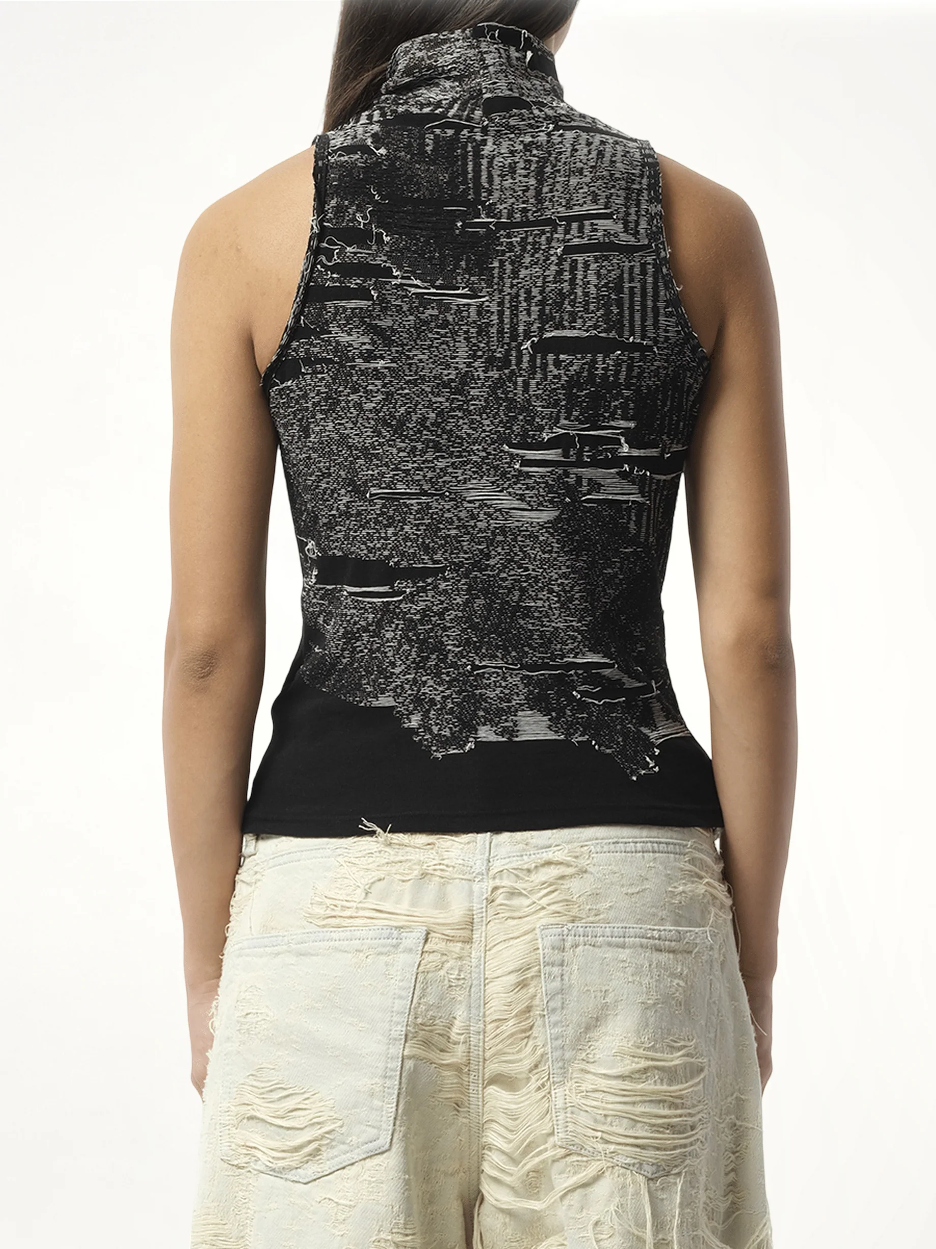 Distressed Halterneck Top in Black - Image 6