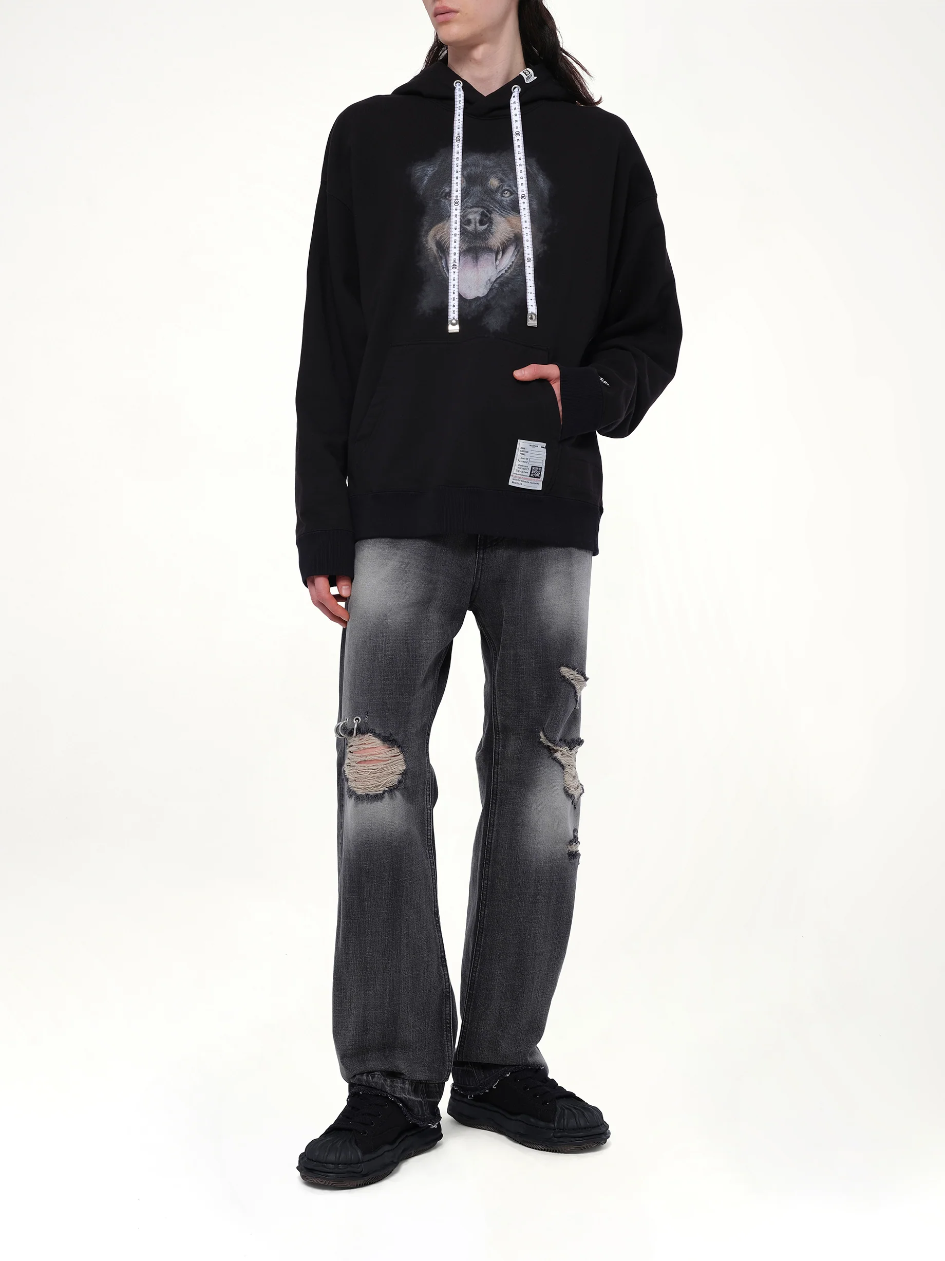Dog Printed Hoodie in Black - Image 4