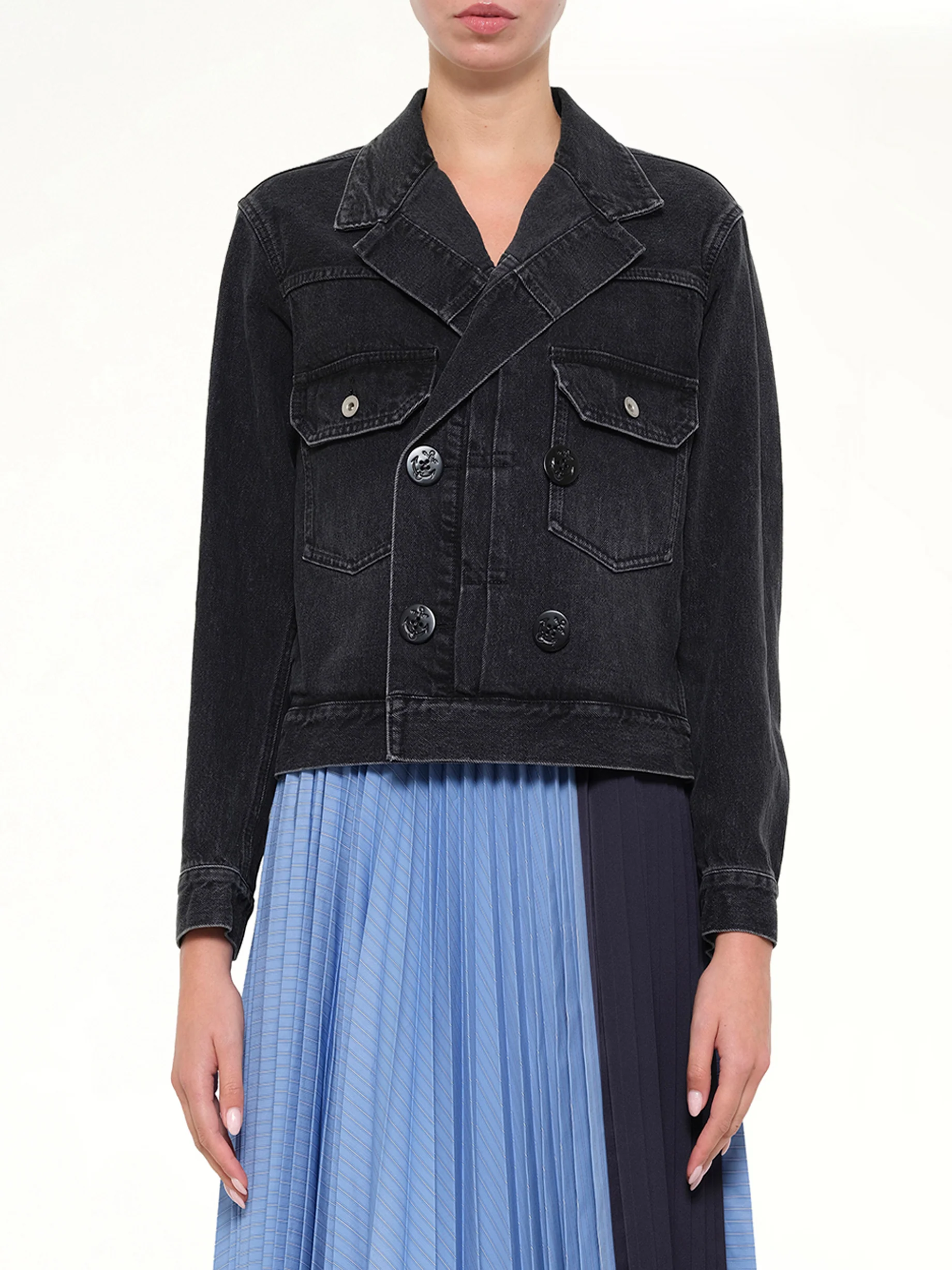 Double Breasted Denim Jacket in Black