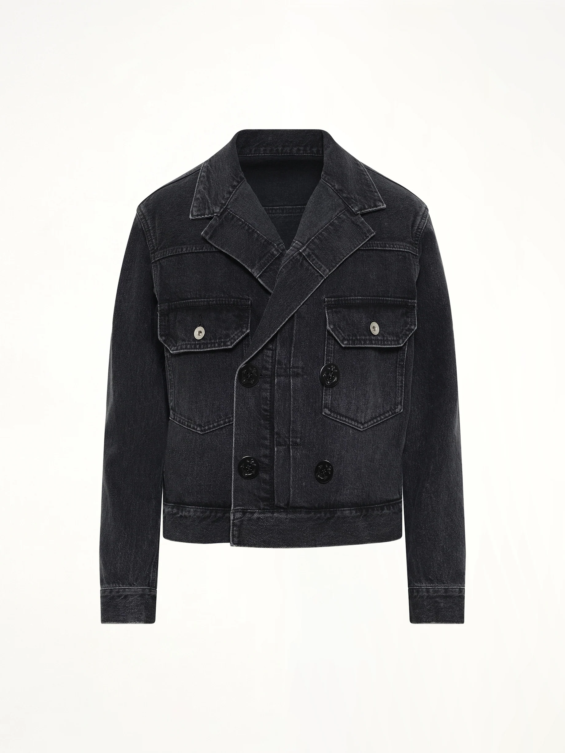Double Breasted Denim Jacket in Black - Image 2