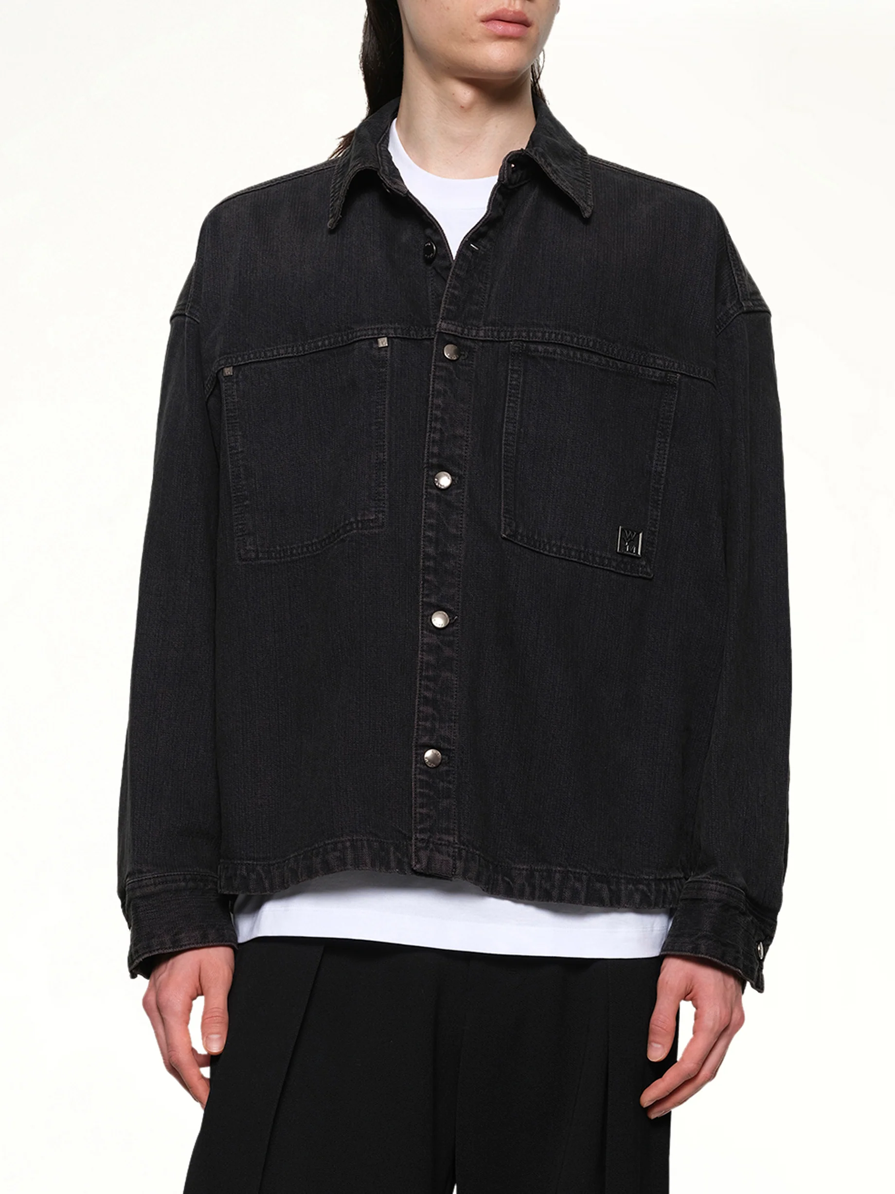 Double Pocket Denim Shirt in Black - Image 6
