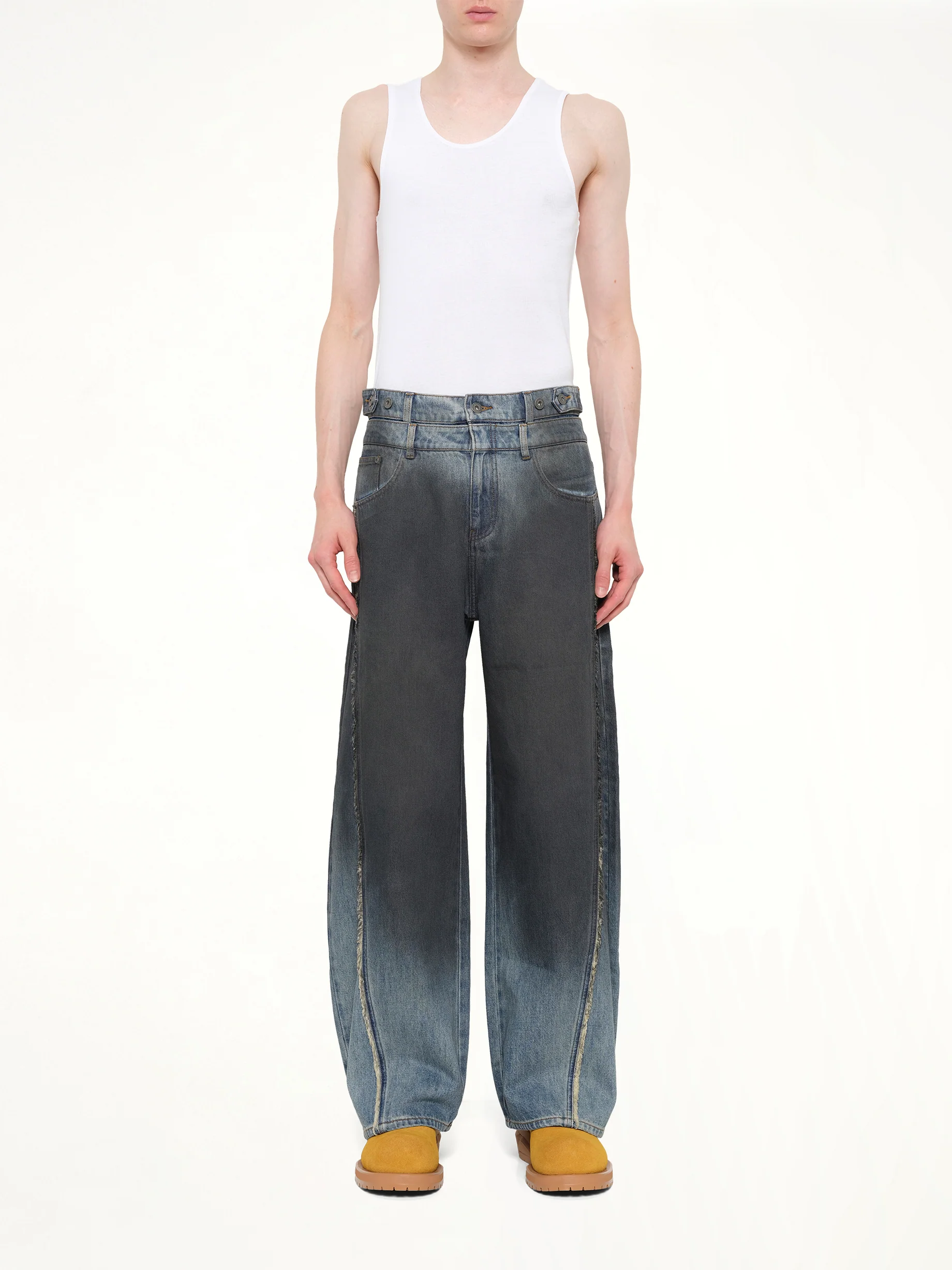 Double Waist Gradient Denim Trousers in Blue/Black - Image 7