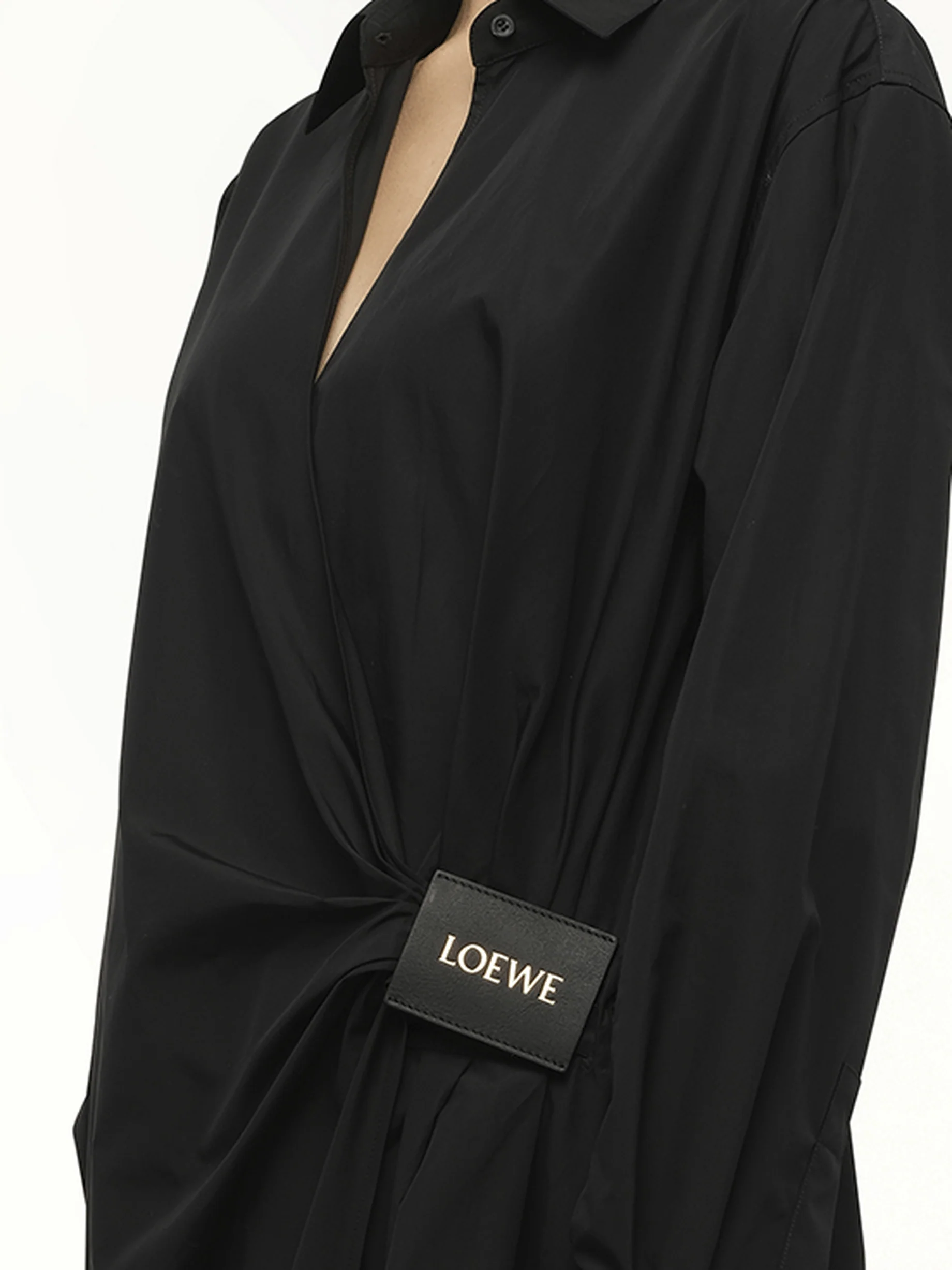Draped Shirt Dress in Black - Image 3