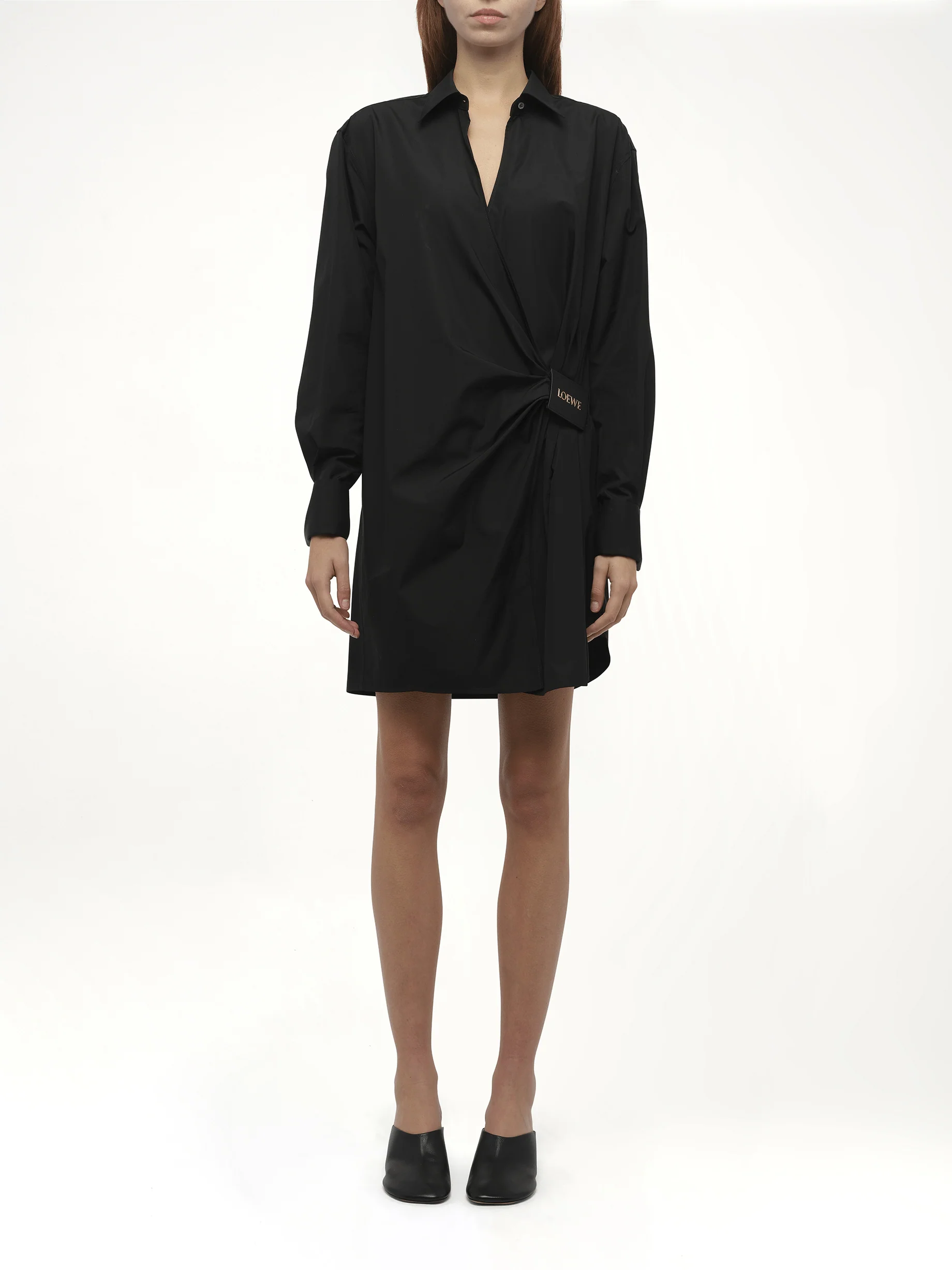 Draped Shirt Dress in Black - Image 7