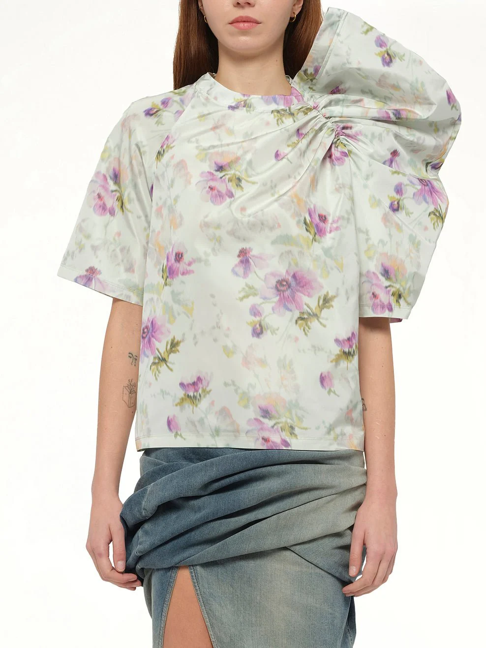 Draped Top in Light Blue/Multicolour