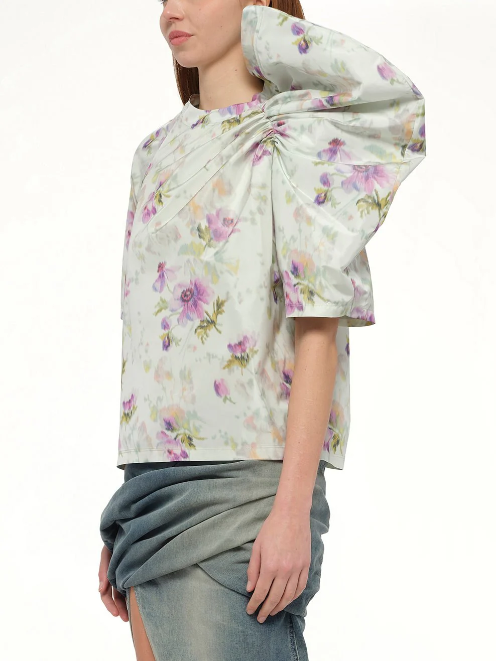 Draped Top in Light Blue/Multicolour - Image 3