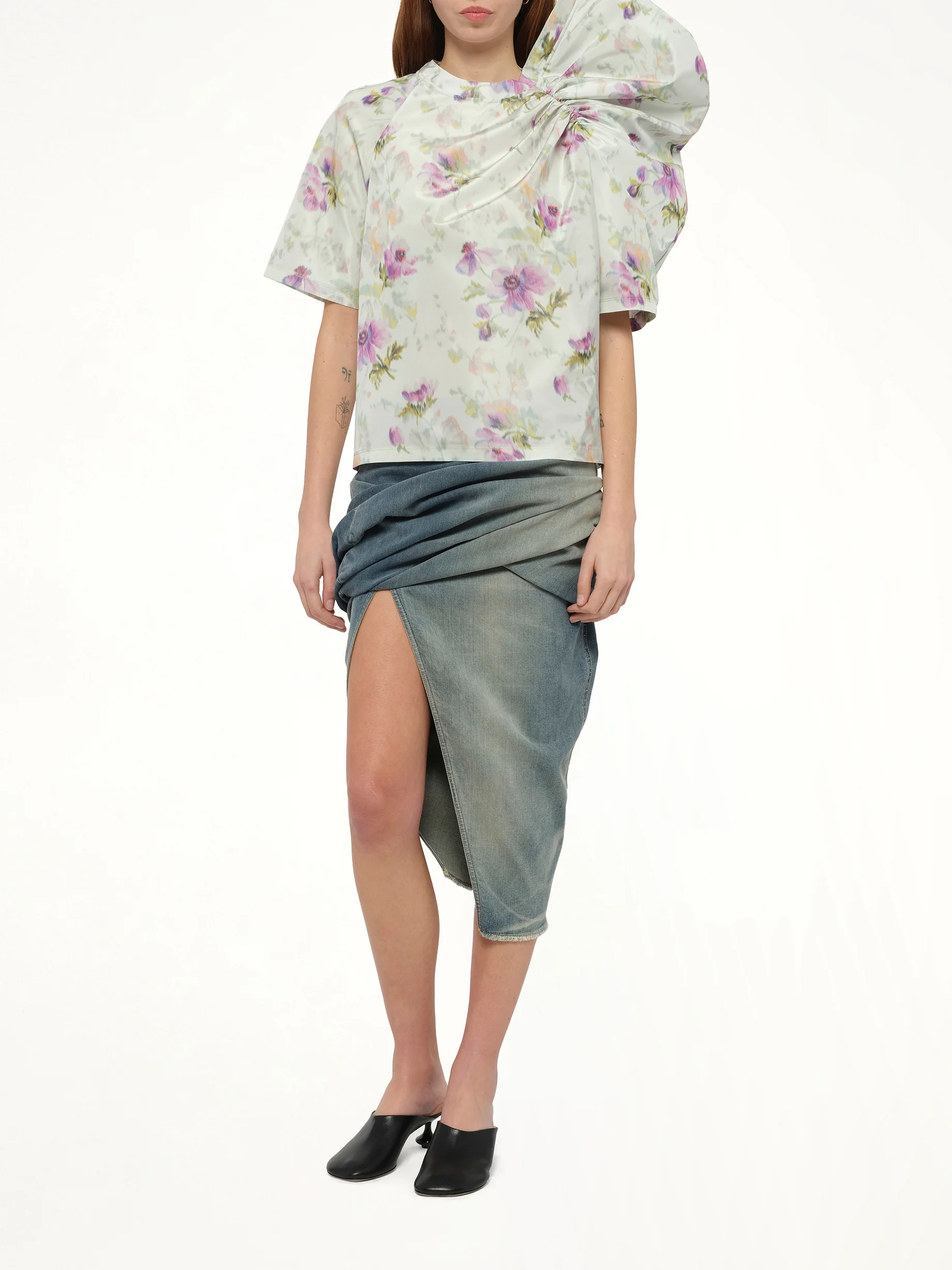 Draped Top in Light Blue/Multicolour - Image 4