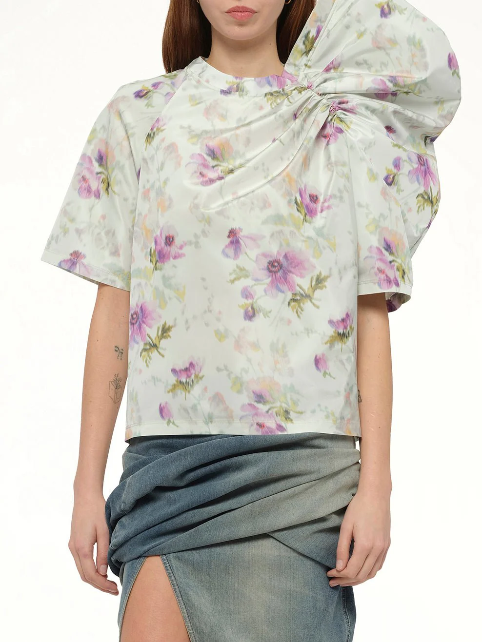 Draped Top in Light Blue/Multicolour - Image 6