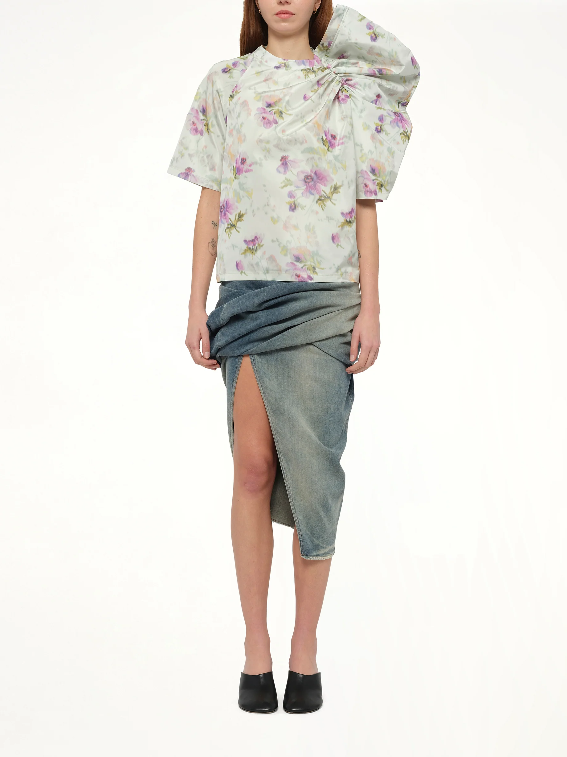 Draped Top in Light Blue/Multicolour - Image 7