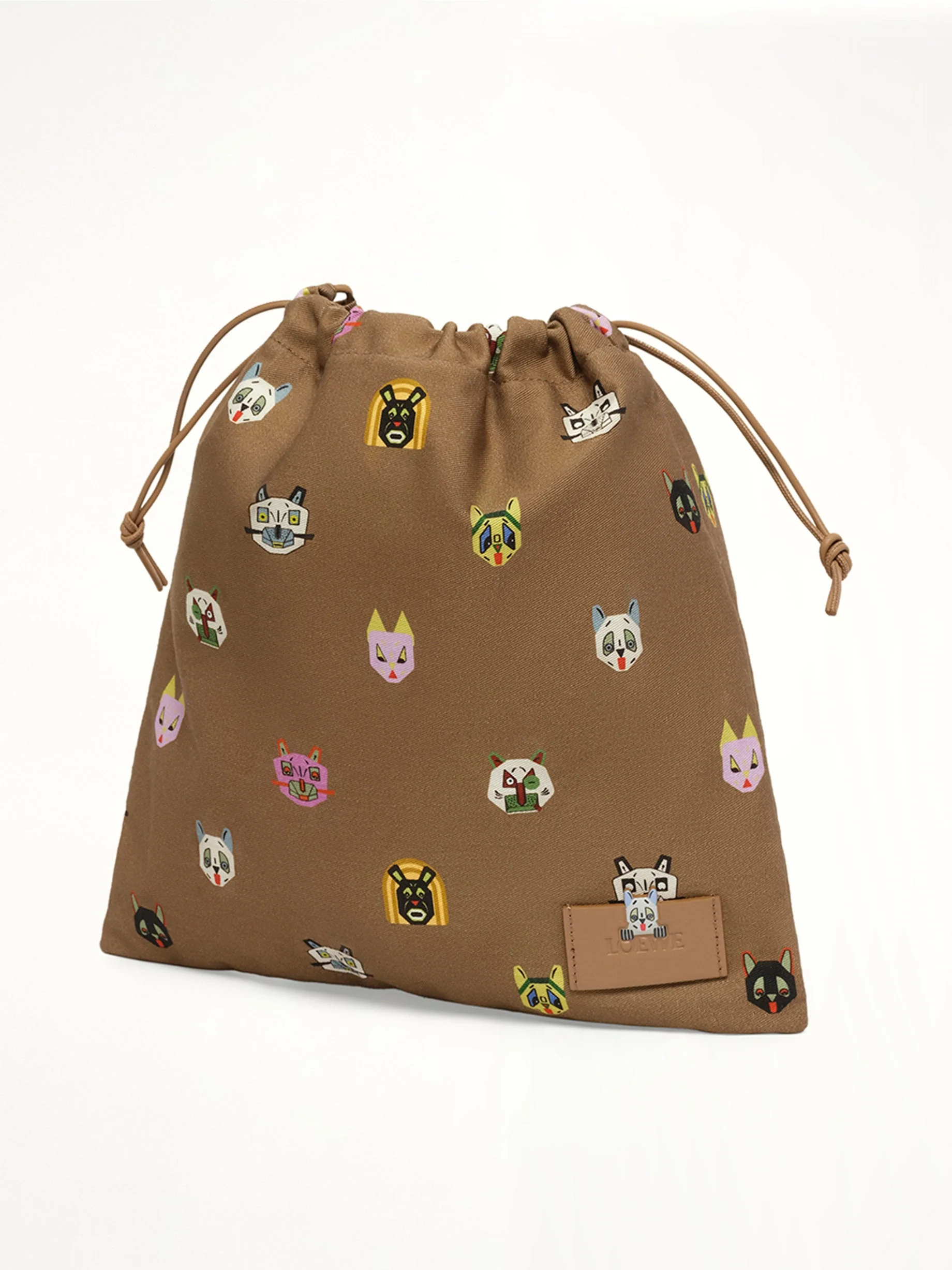 Drawstring Pouch Cats in Mocha - Image 2