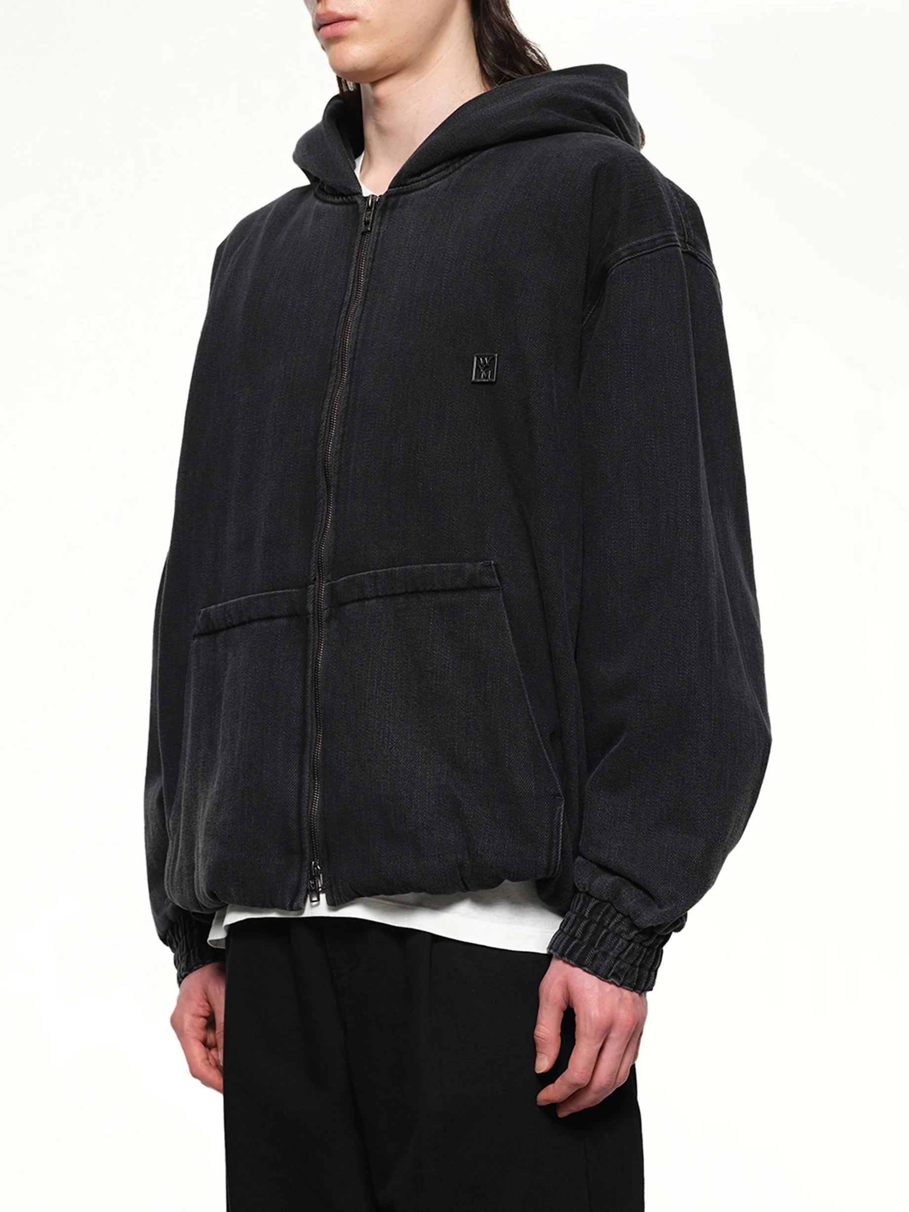 Dyed Denim Hoodie in Black - Image 3