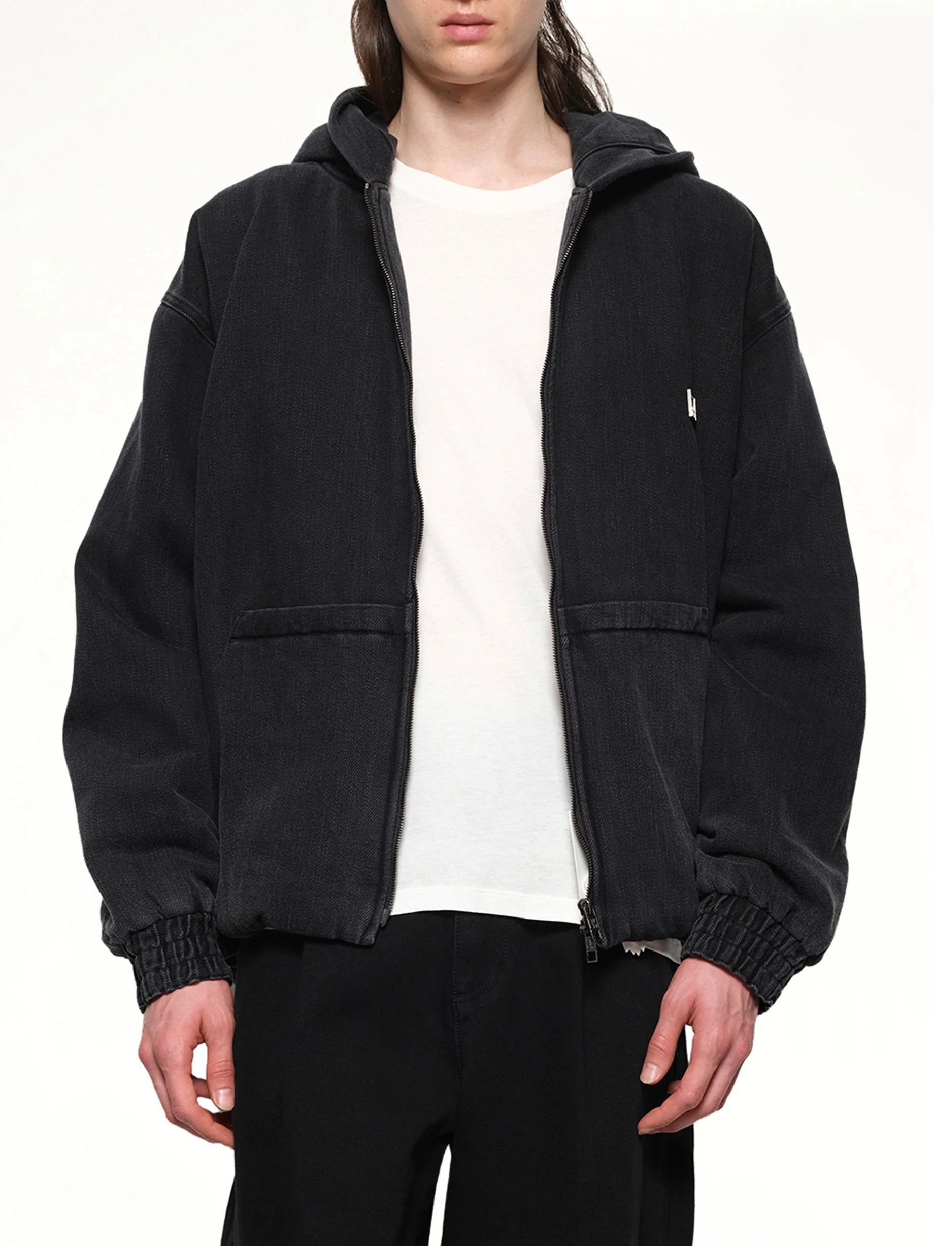 Dyed Denim Hoodie in Black - Image 6