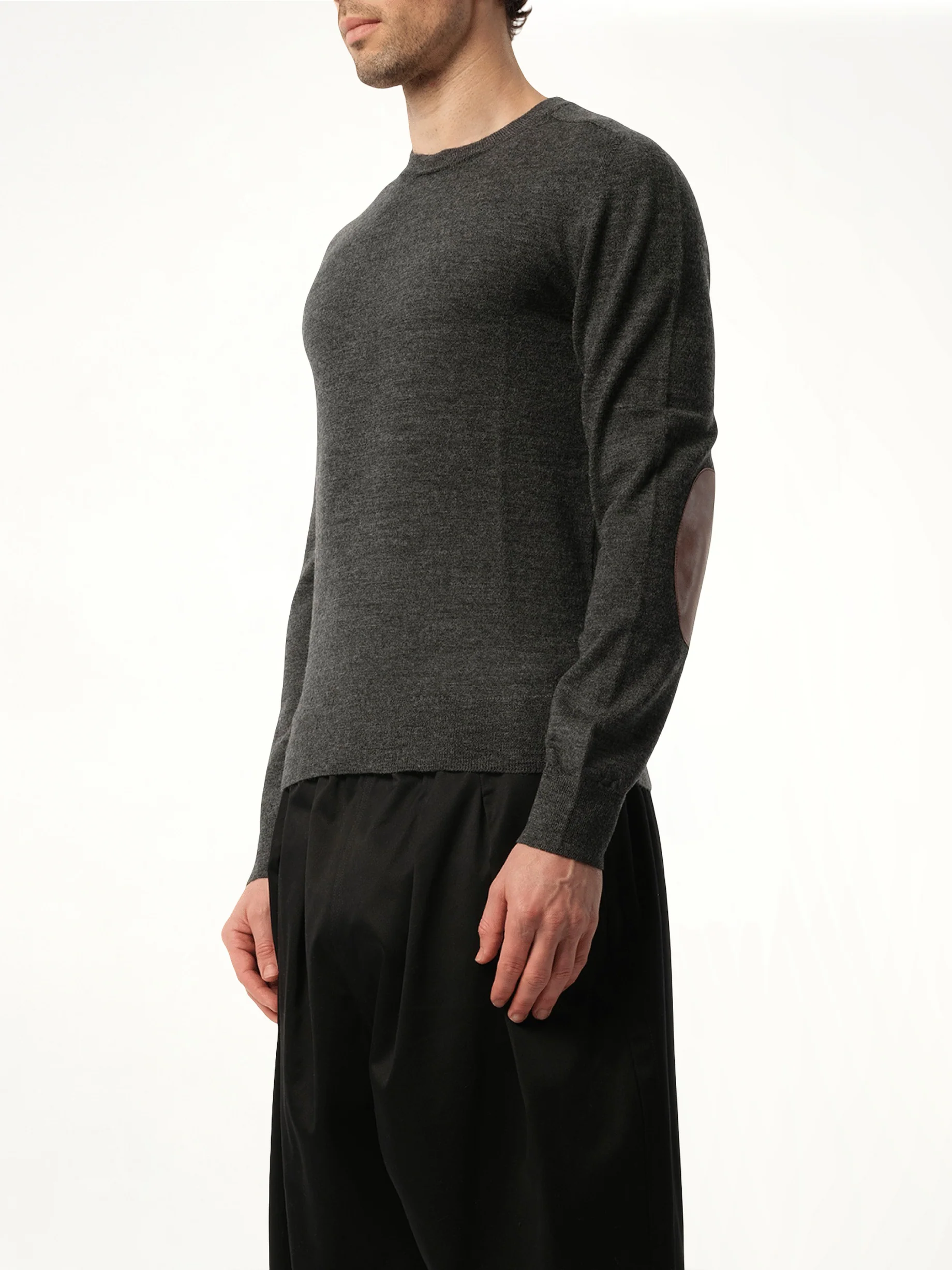 Elbow Patch Knit Sweater in Charcoal - Image 5