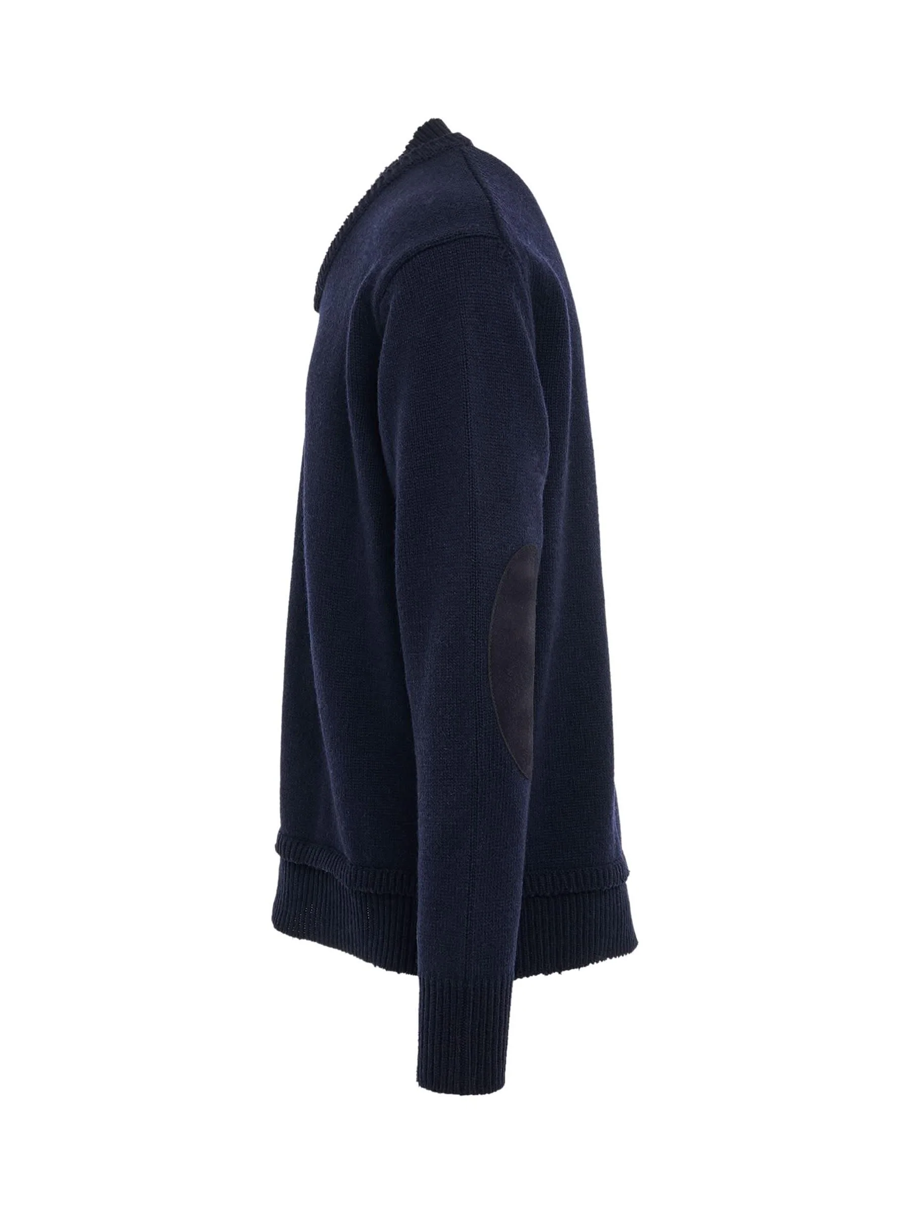 Elbow Patch V-Neck Knit Sweater in Navy - Image 3