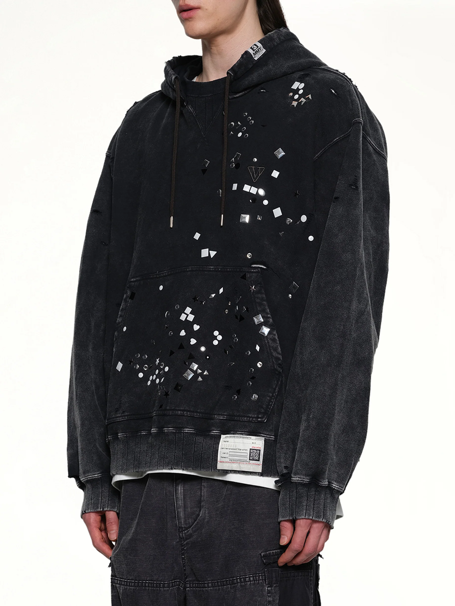 Embellished Bleached Hoodie in Black - Image 3