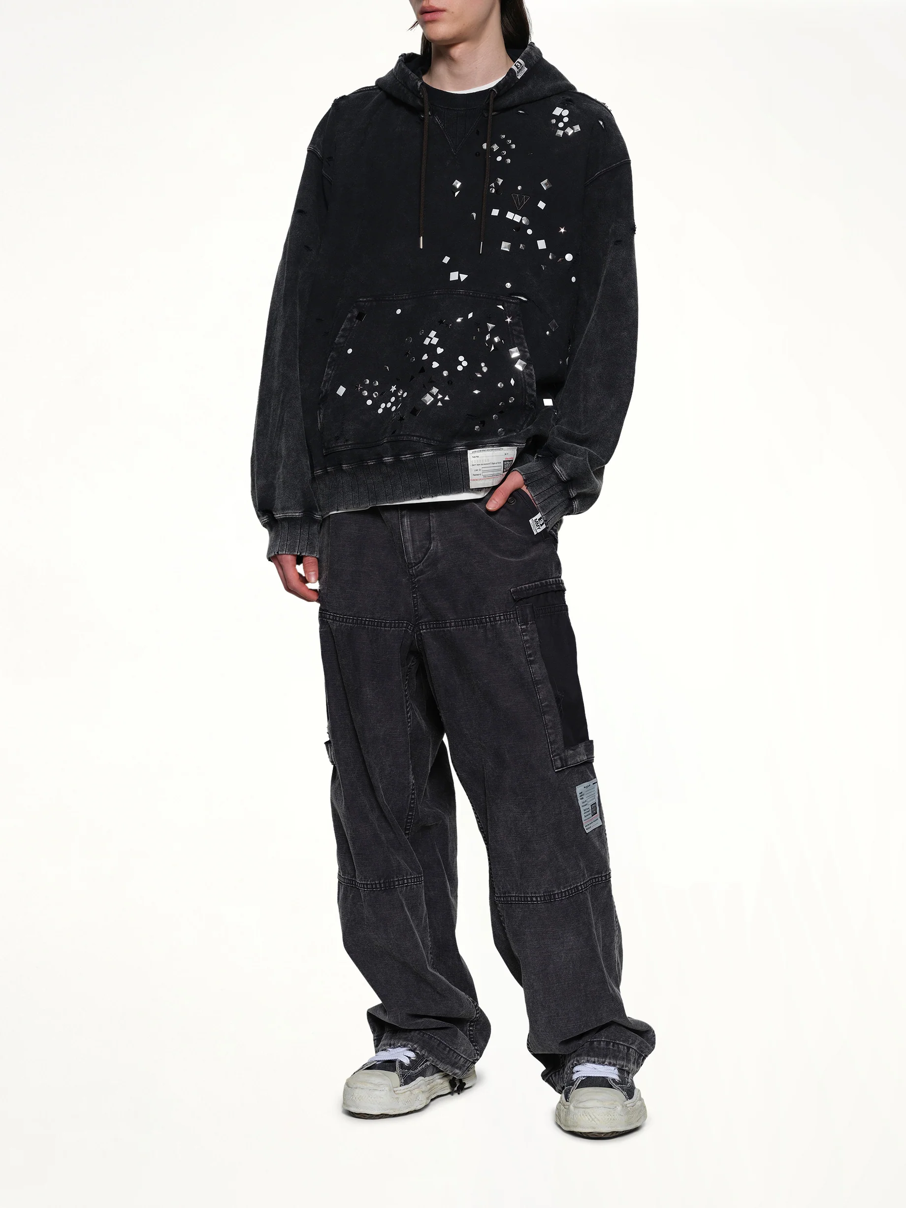 Embellished Bleached Hoodie in Black - Image 4