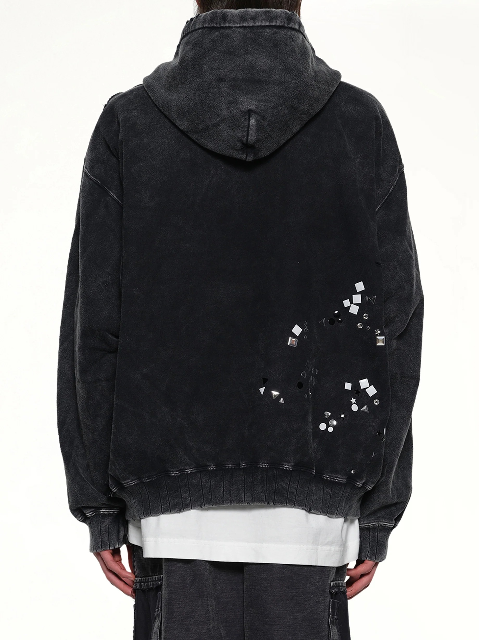 Embellished Bleached Hoodie in Black - Image 5