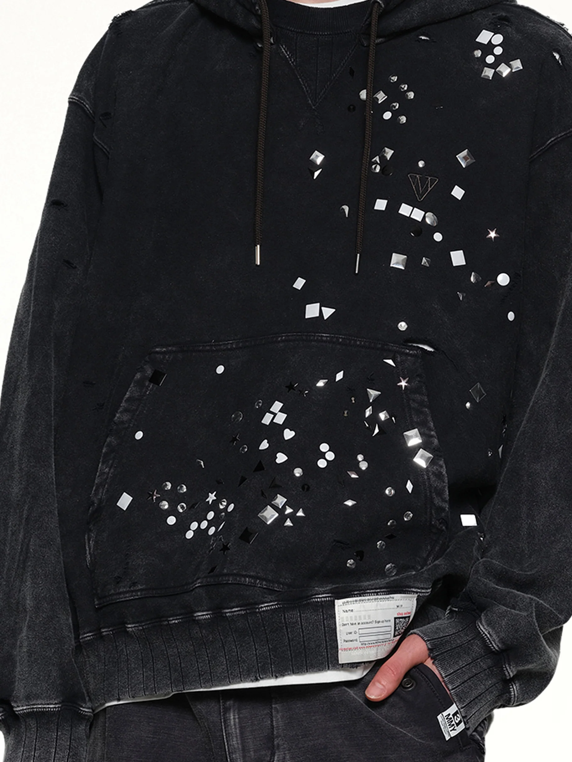 Embellished Bleached Hoodie in Black - Image 6