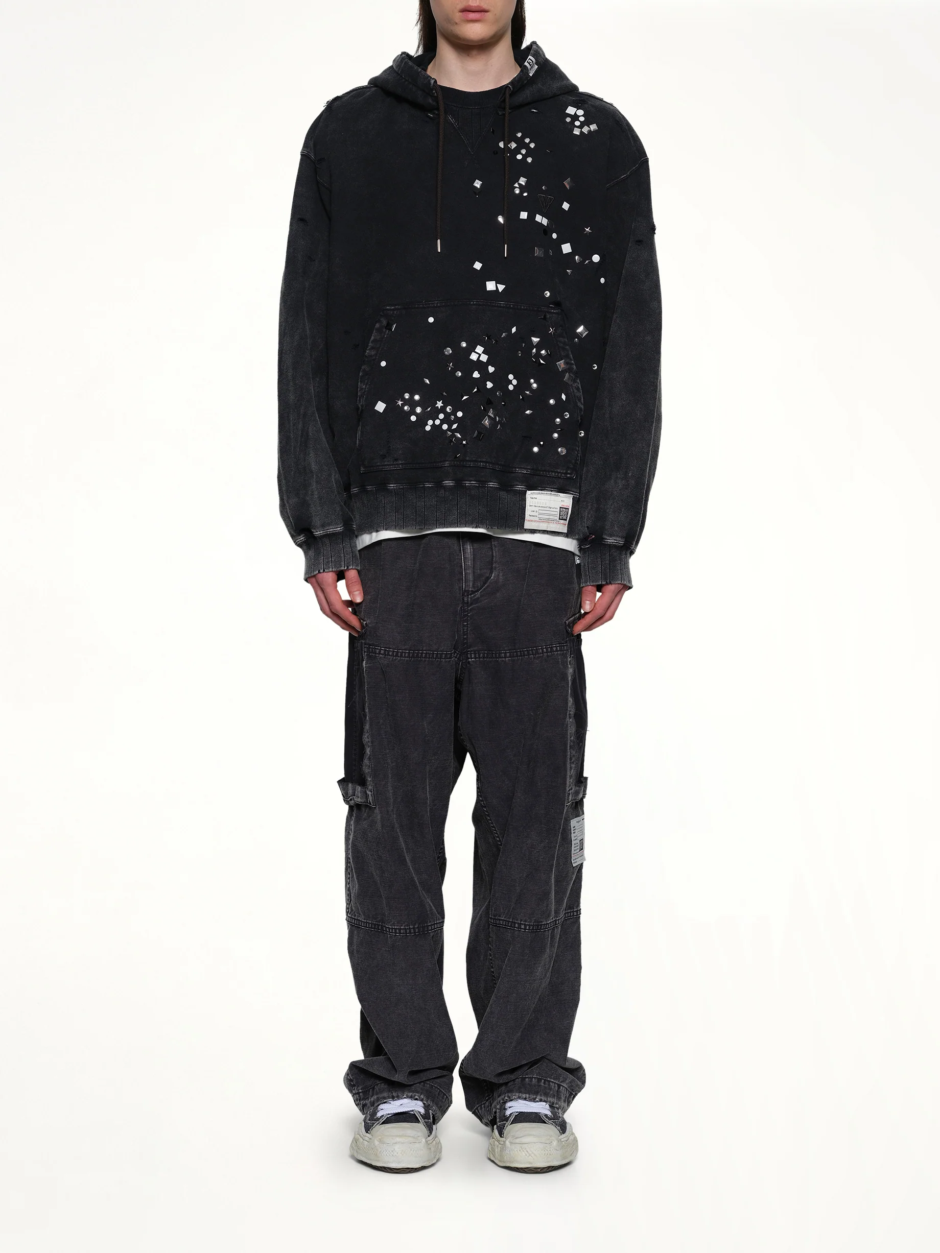 Embellished Bleached Hoodie in Black - Image 7