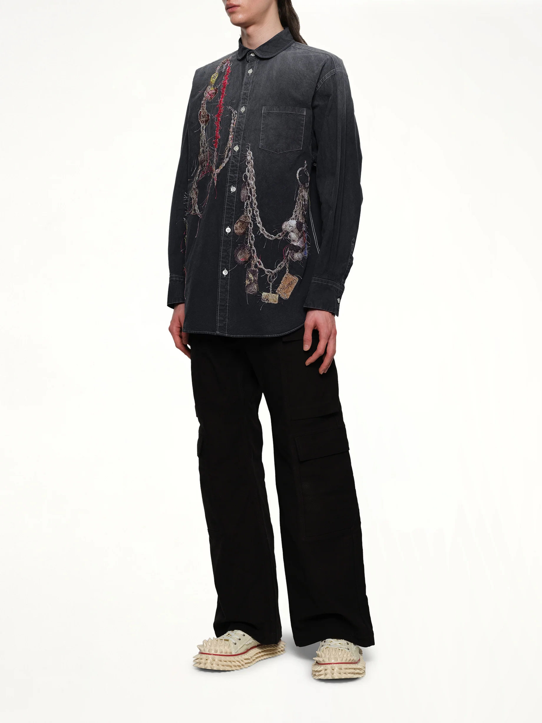 Embroidered Chain Shirt in Grey - Image 4