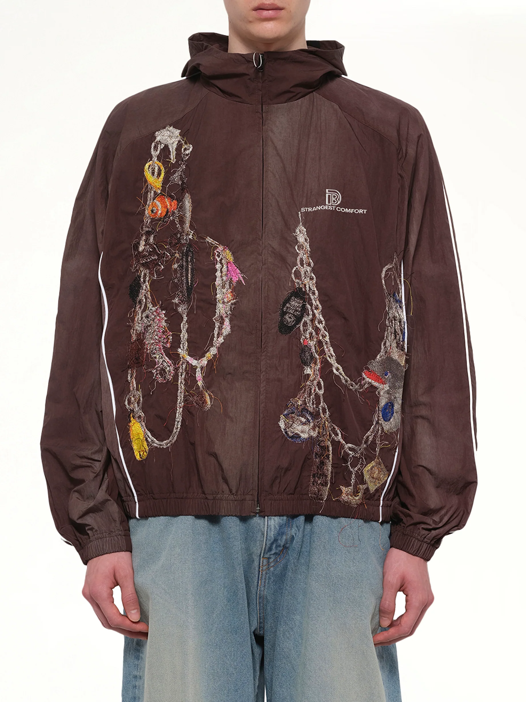 Embroidered Chain Track Jacket in Chacoal