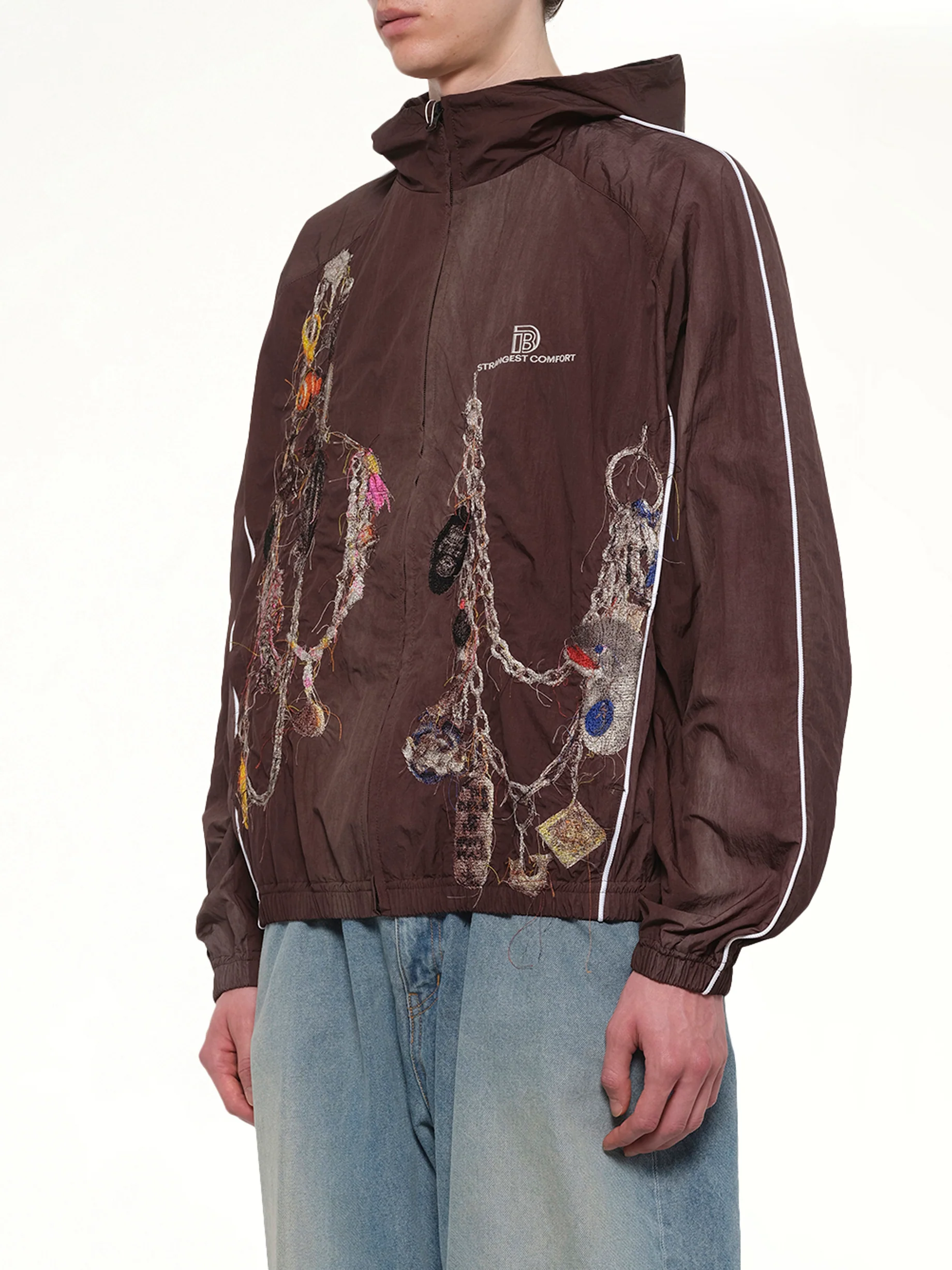 Embroidered Chain Track Jacket in Chacoal - Image 3