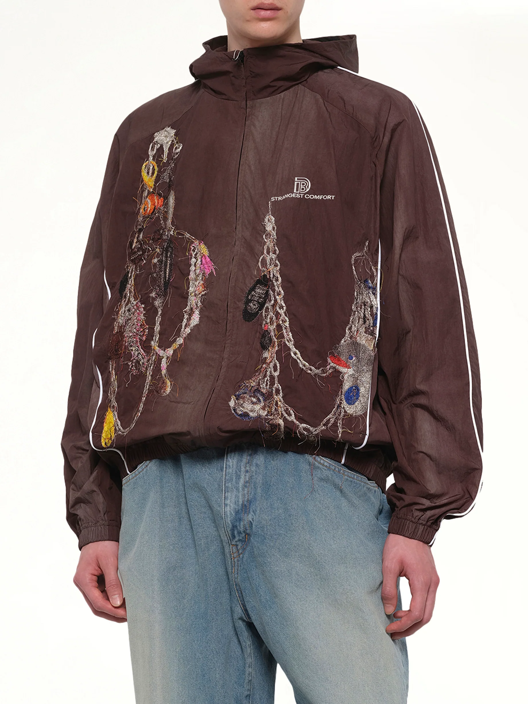 Embroidered Chain Track Jacket in Chacoal - Image 6
