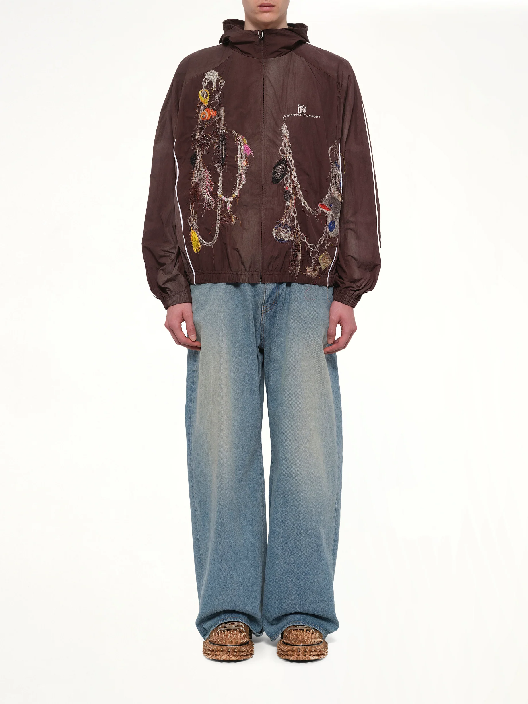 Embroidered Chain Track Jacket in Chacoal - Image 7