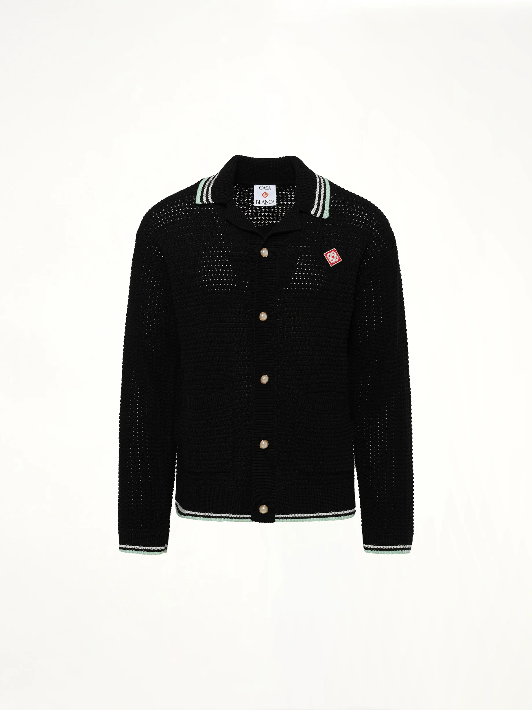 Embroidered Crochet Shirt in Black - Image 2