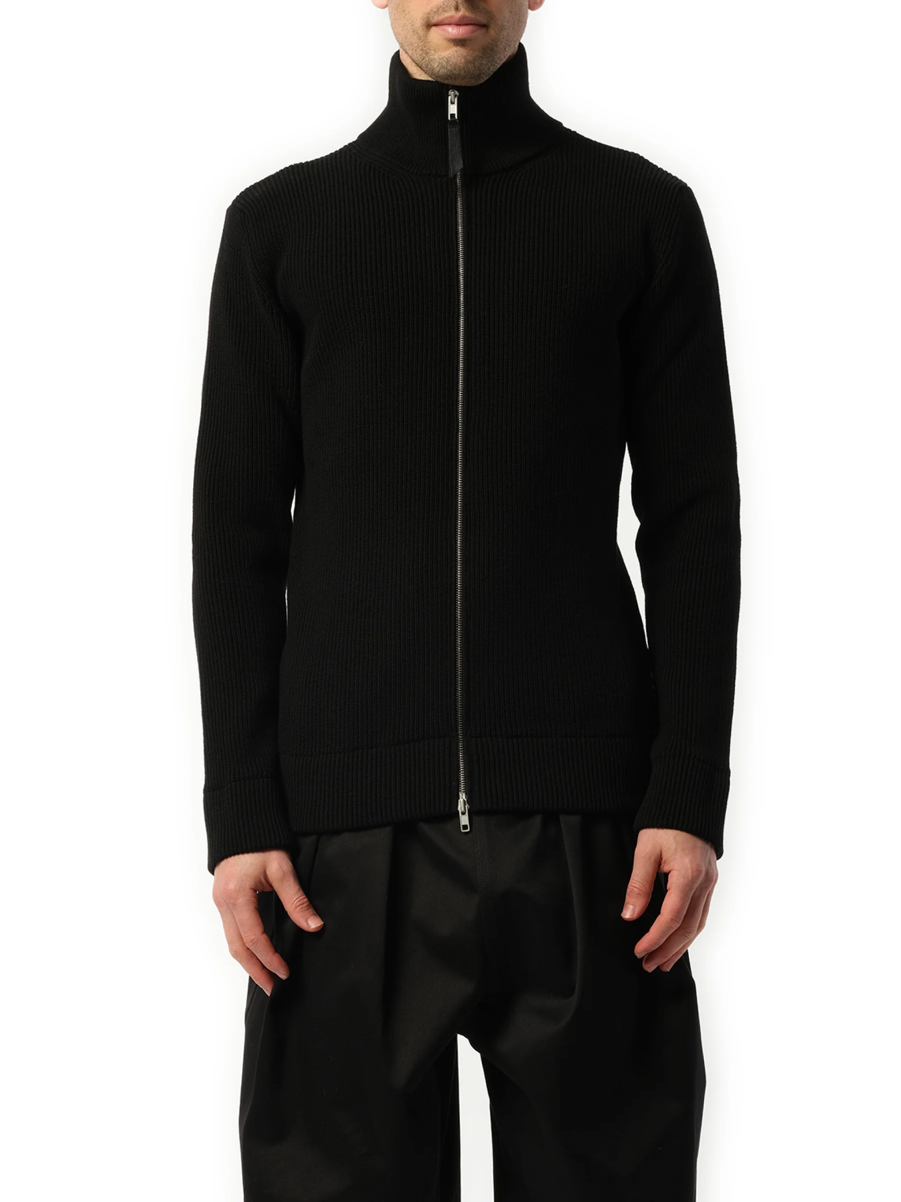 English Rib Zip Cardigan in Black