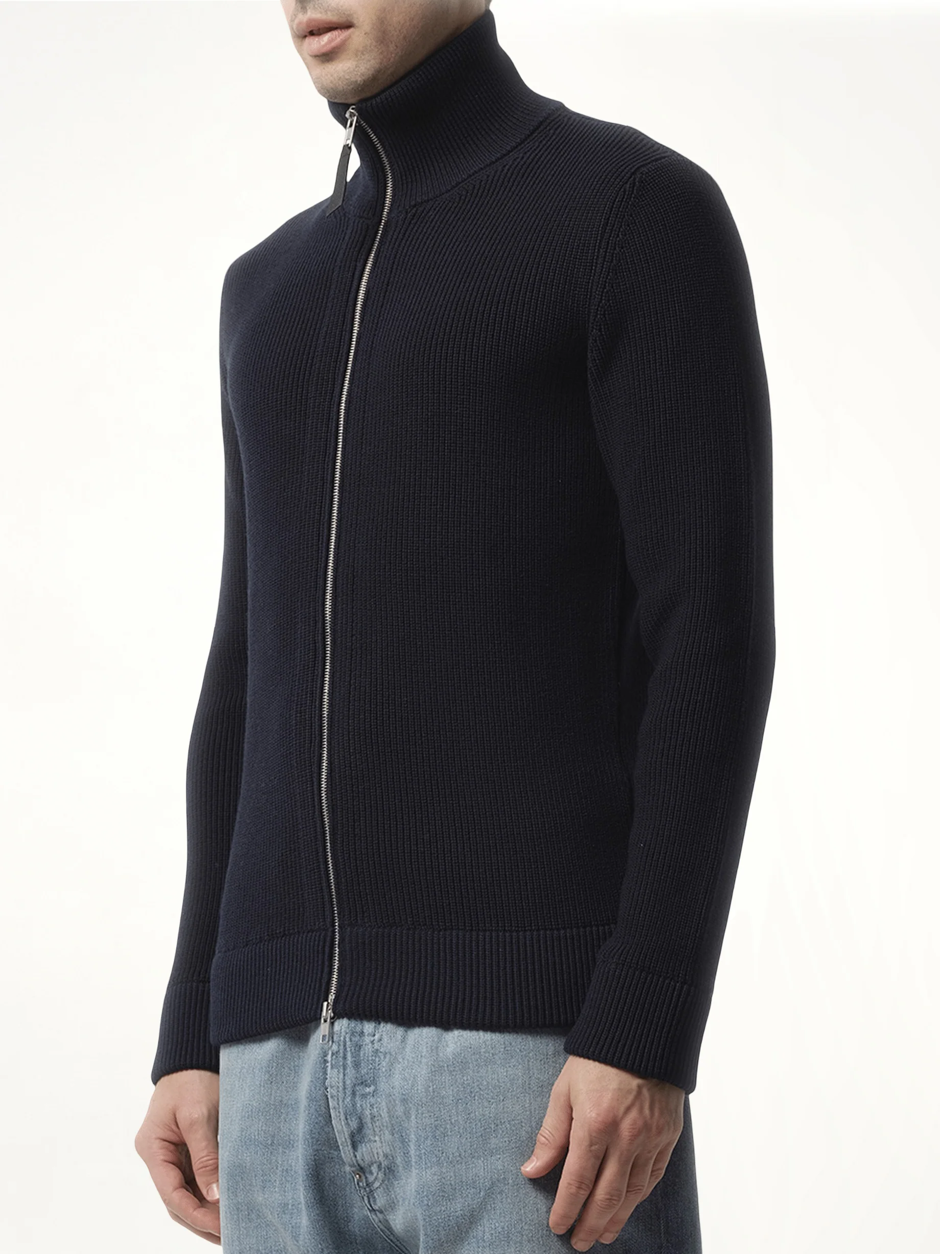 English Rib Zip Cardigan in Navy - Image 5