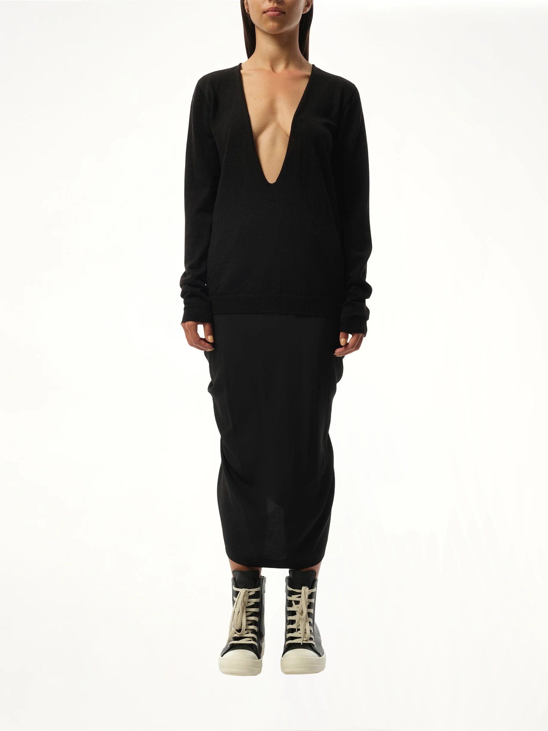 Extreme V Neck Pullover in Black - Image 4