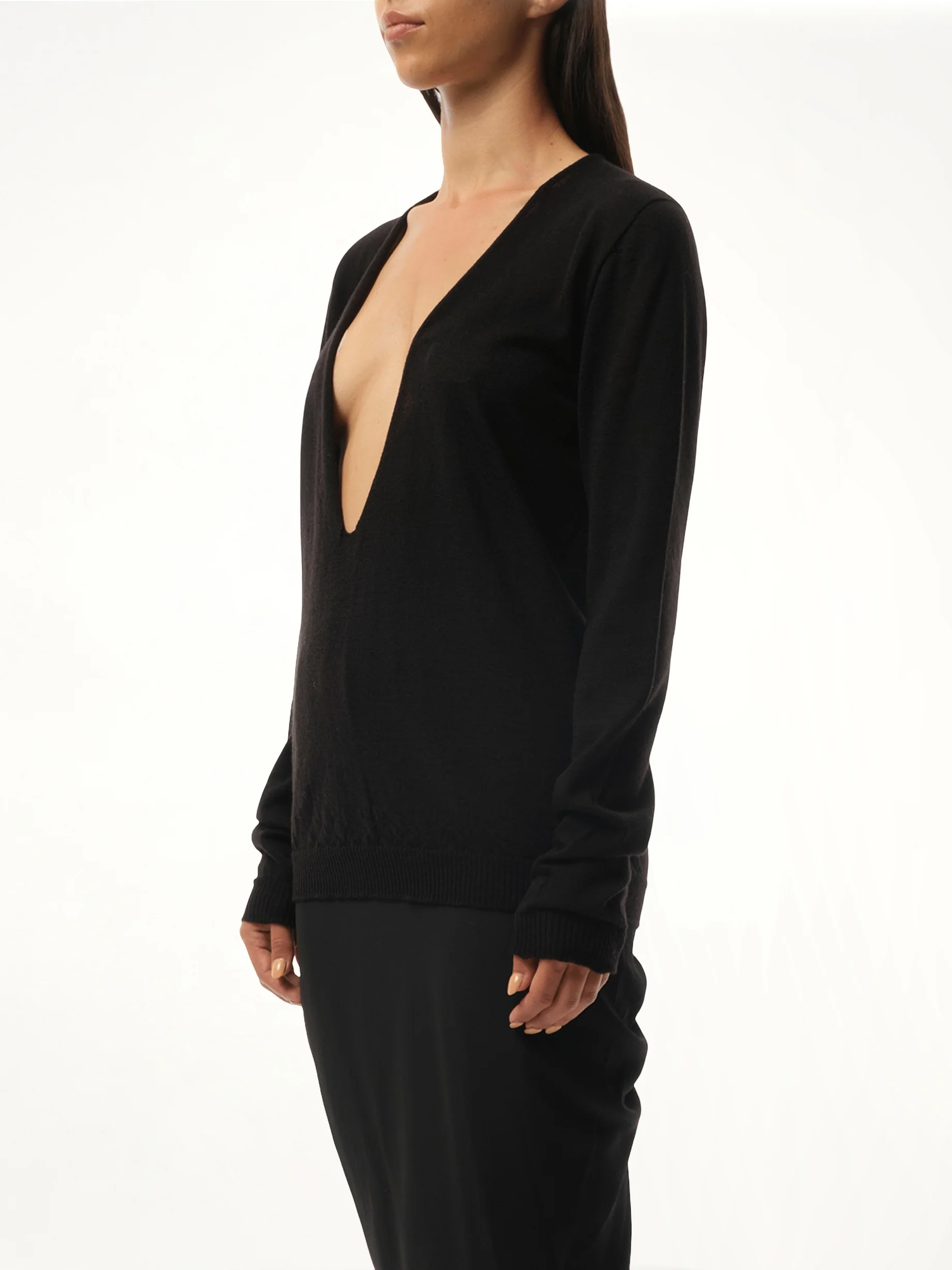 Extreme V Neck Pullover in Black - Image 5