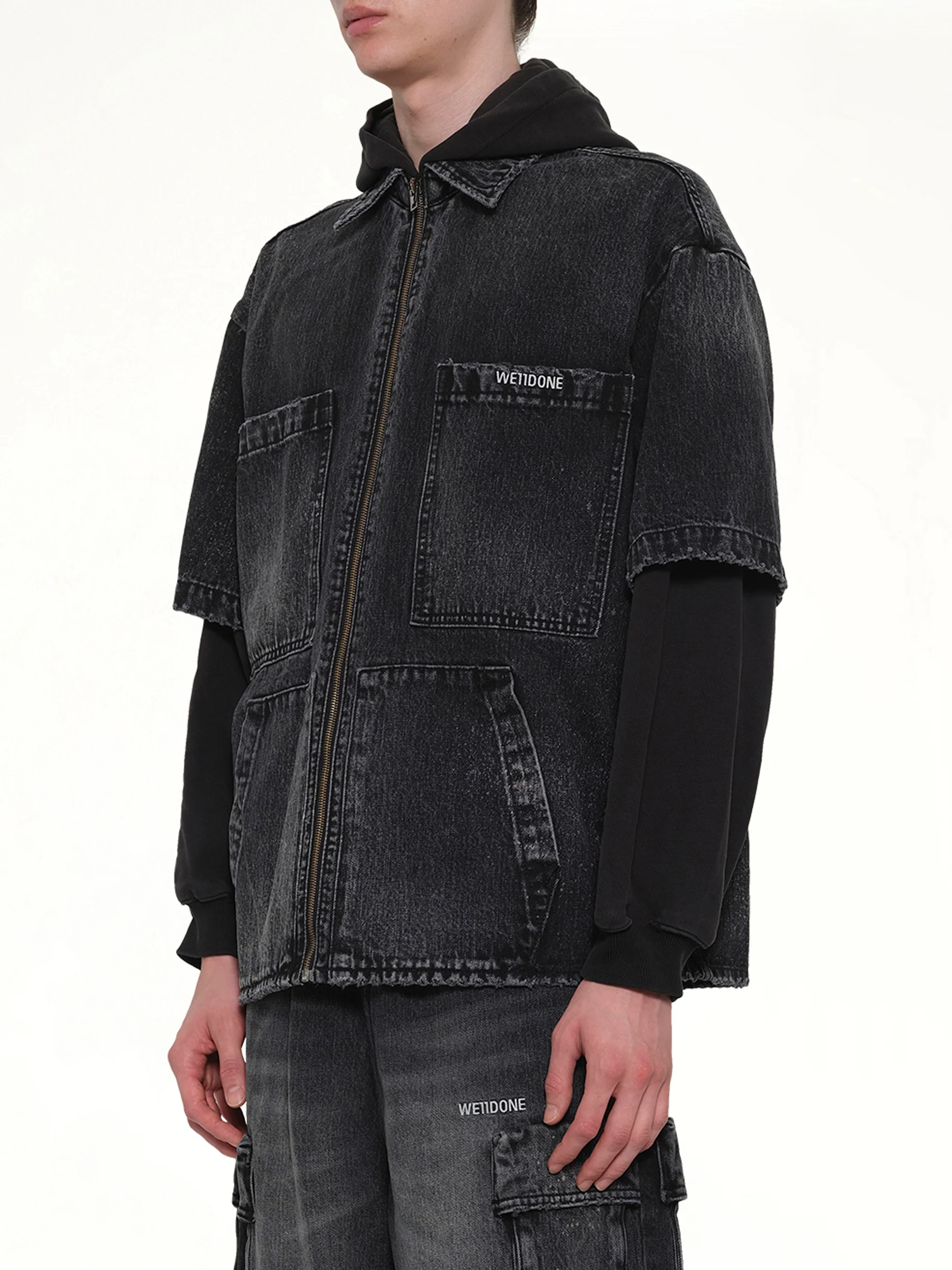 Faded Layered Hoodie Jacket in Black - Image 3