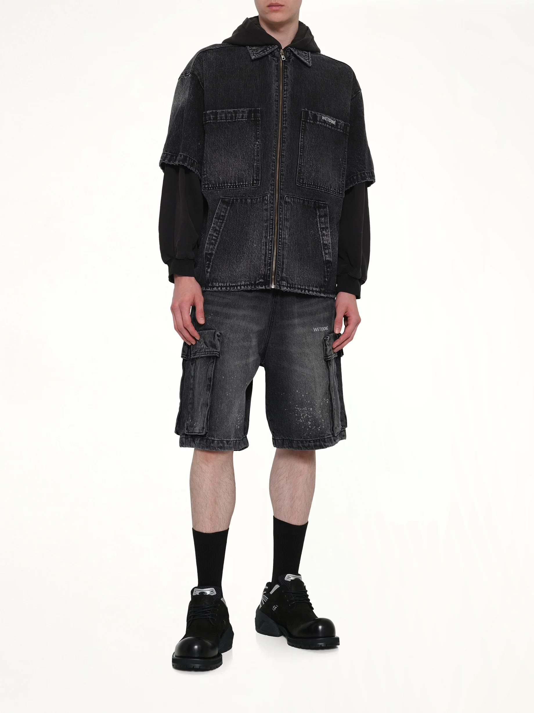 Faded Layered Hoodie Jacket in Black - Image 4