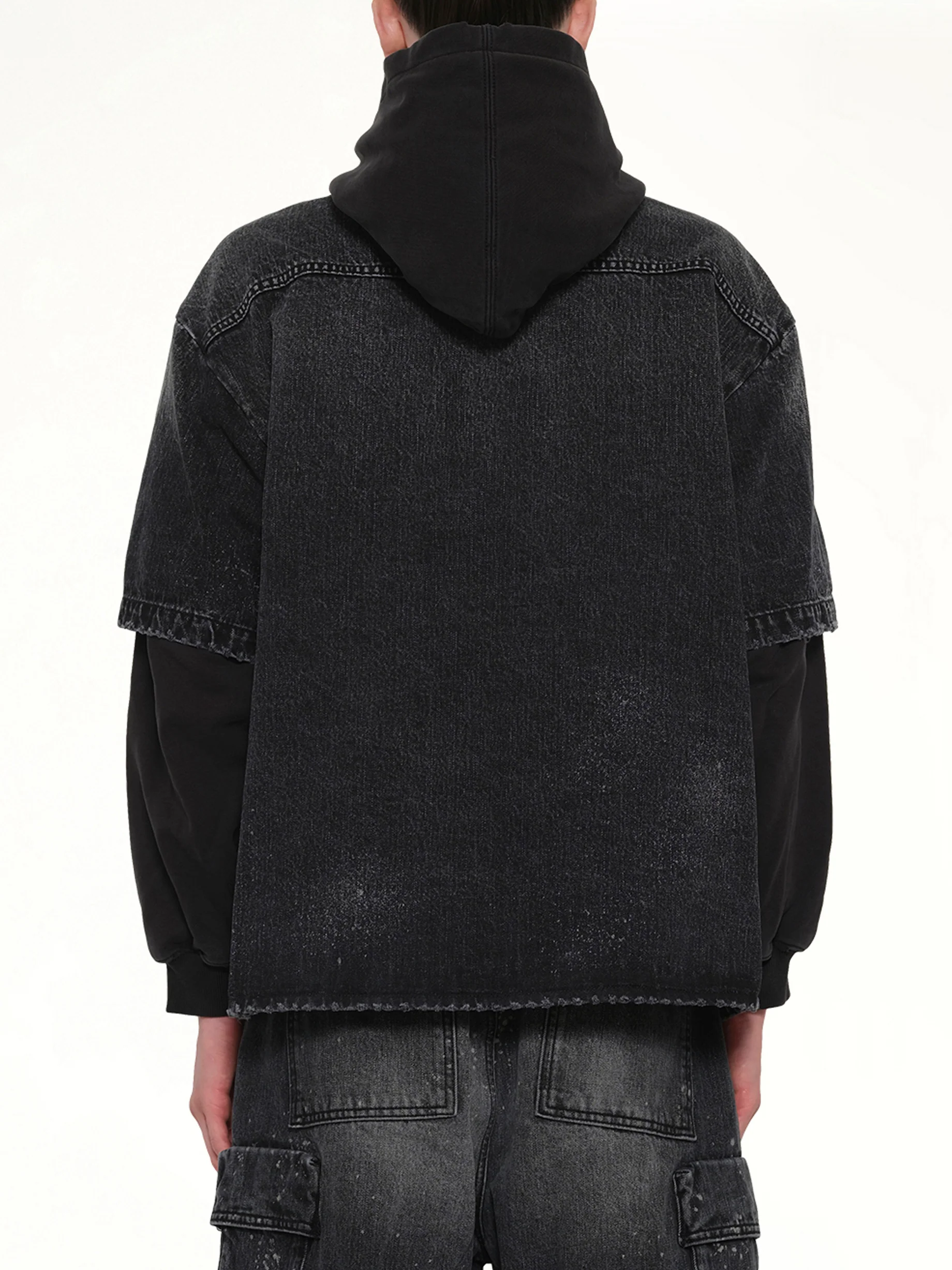 Faded Layered Hoodie Jacket in Black - Image 5