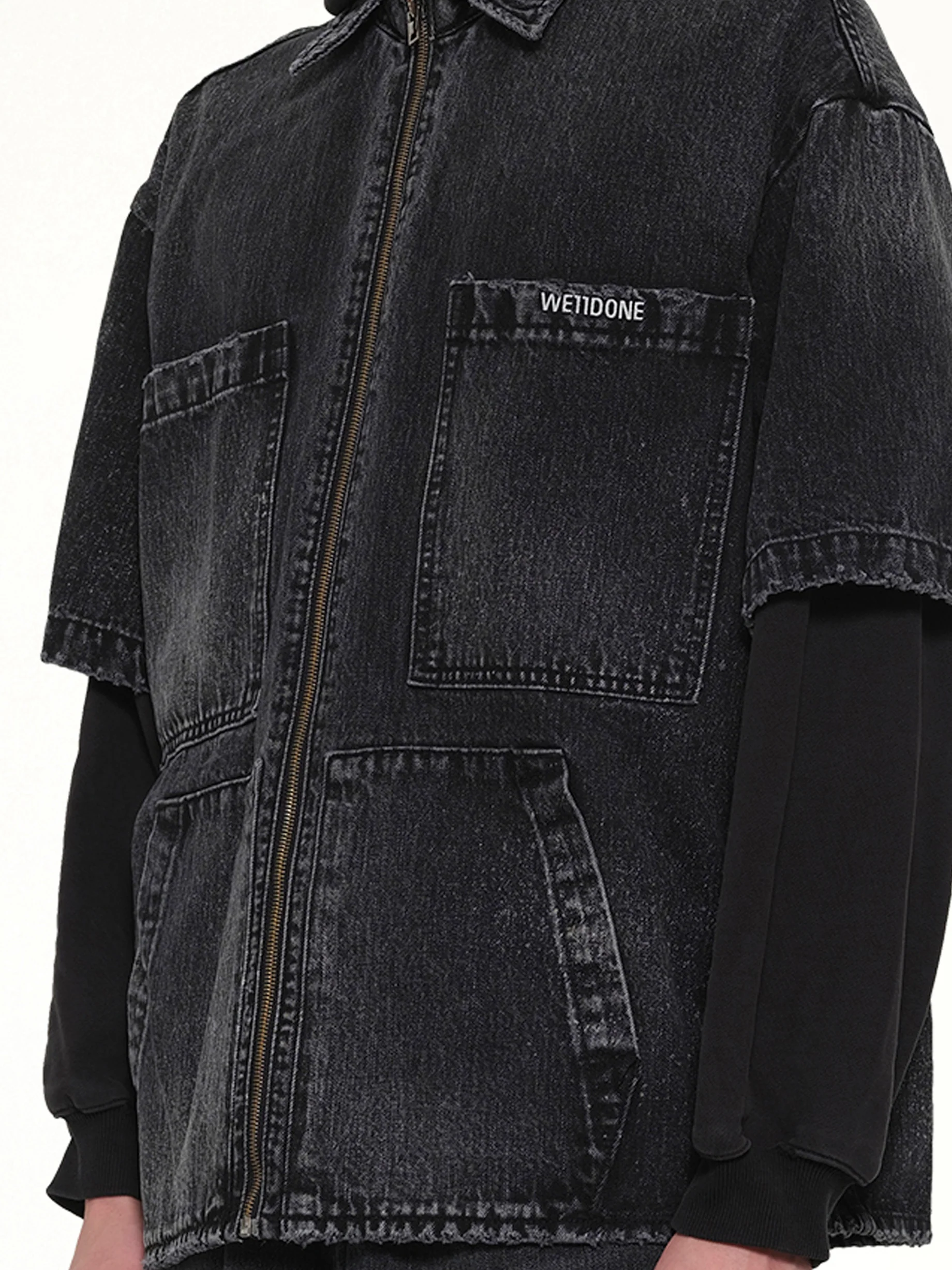 Faded Layered Hoodie Jacket in Black - Image 6
