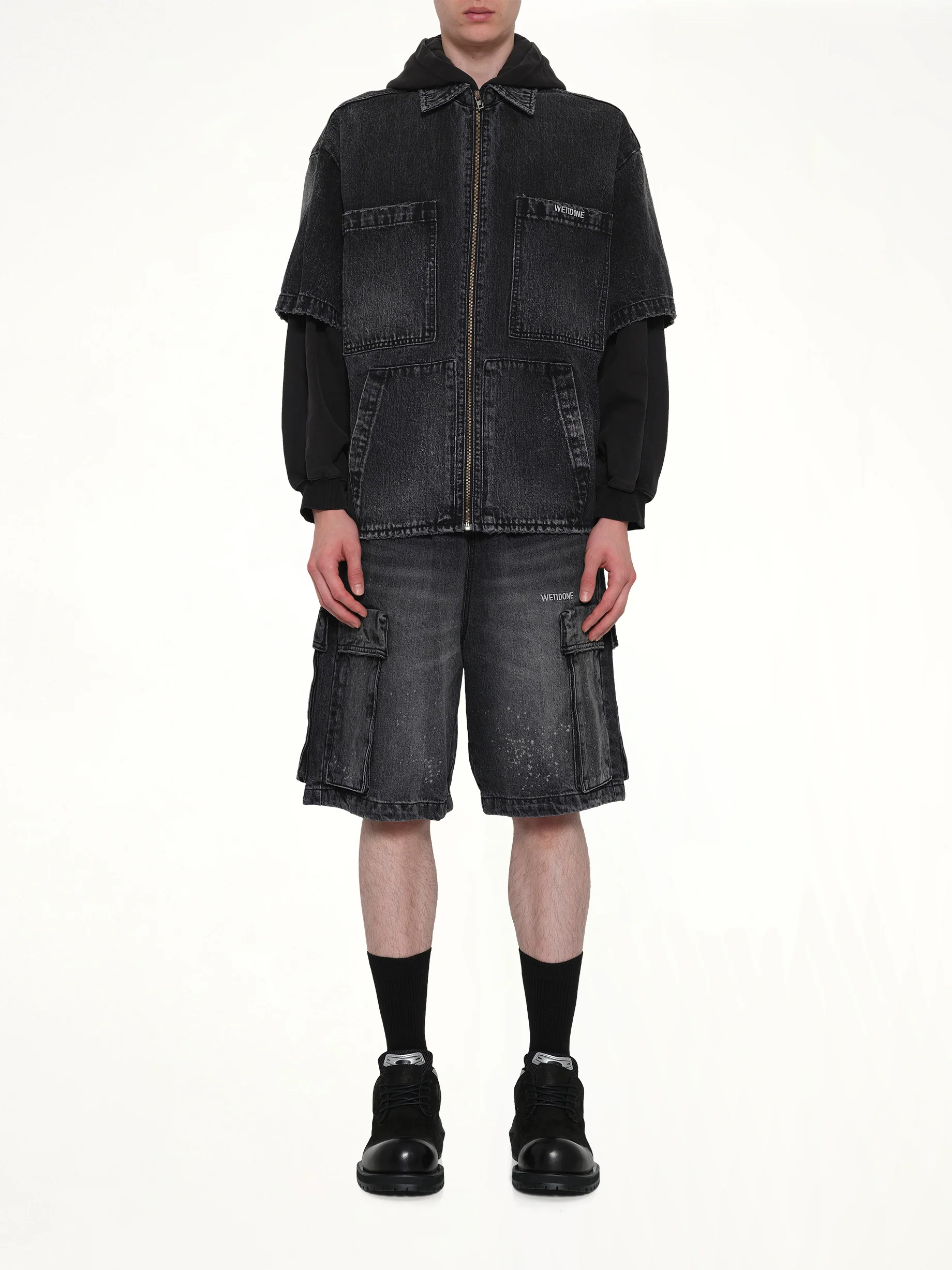 Faded Layered Hoodie Jacket in Black - Image 7