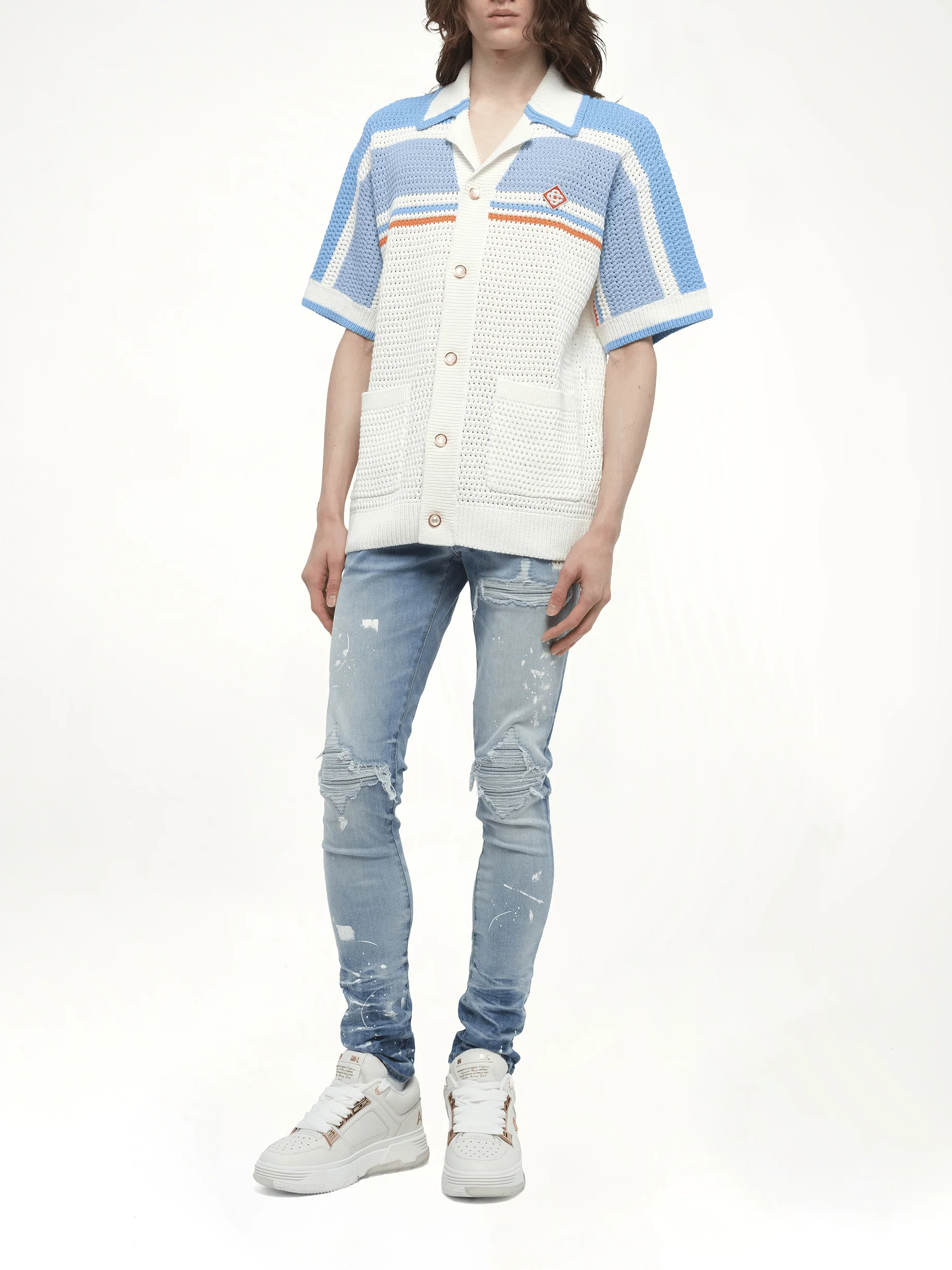 Faux Crochet Shirt in Blue - Image 4